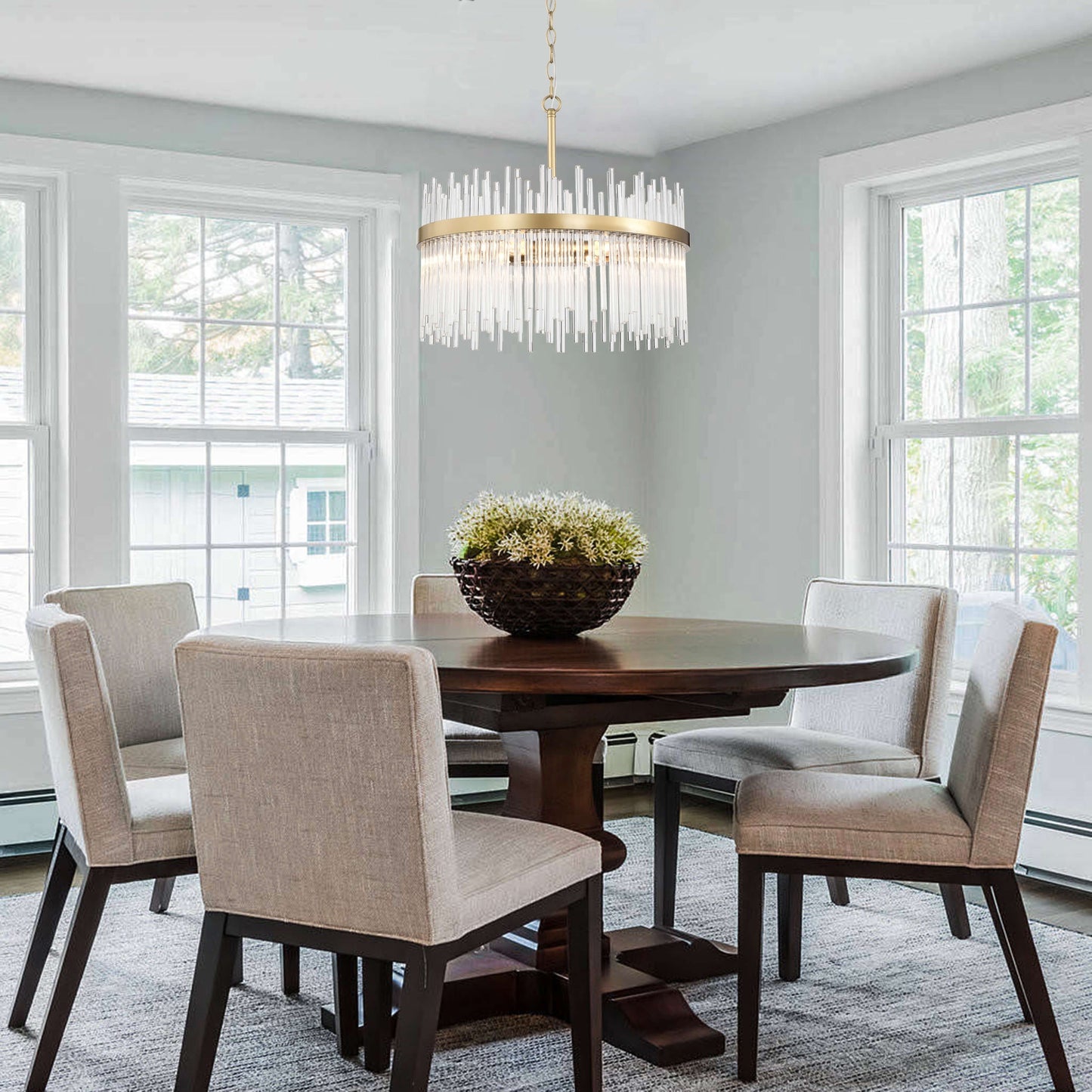 Chandélébre Casandra à 5 lumières en bronze brillant avec barres en verre transparent - Bronze brillant