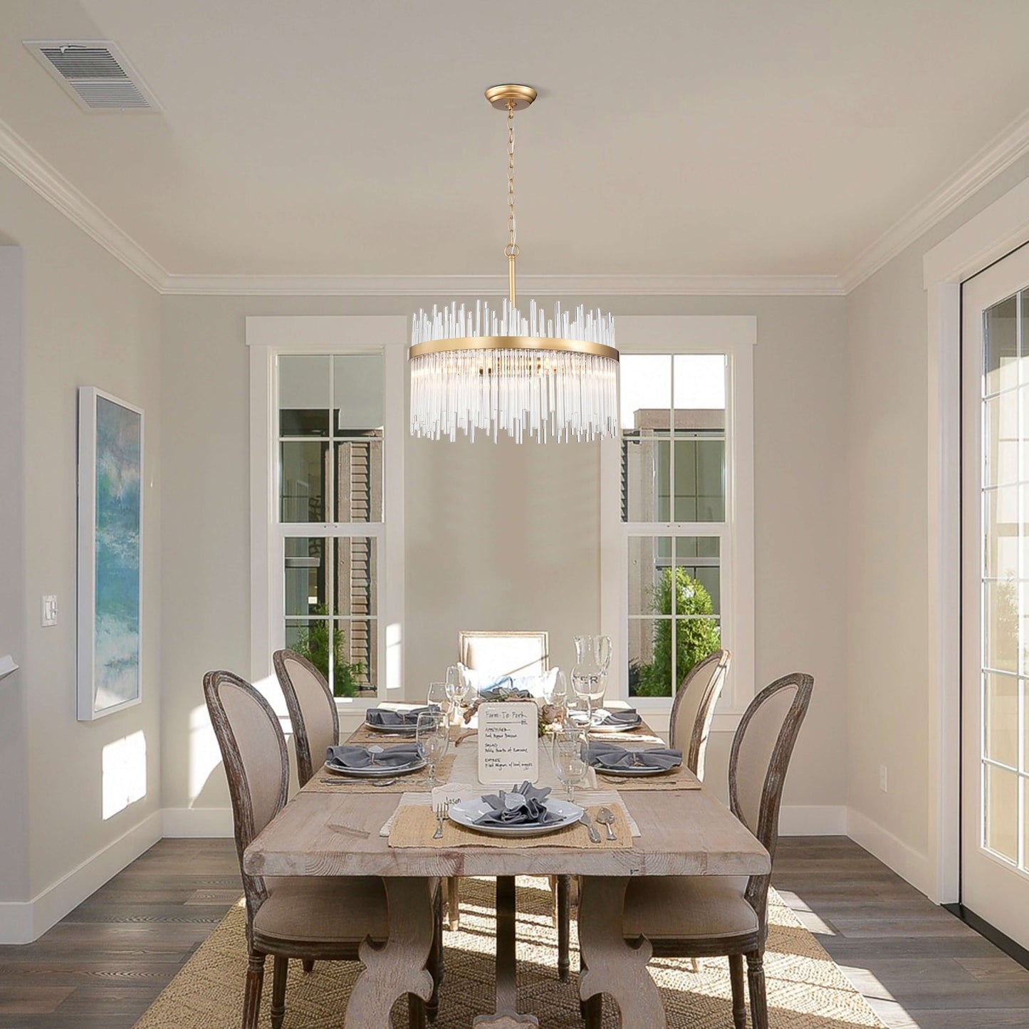 Chandélébre Casandra à 5 lumières en bronze brillant avec barres en verre transparent - Bronze brillant