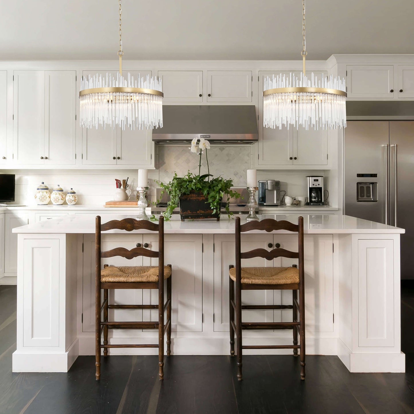 Chandélébre Casandra à 5 lumières en bronze brillant avec barres en verre transparent - Bronze brillant