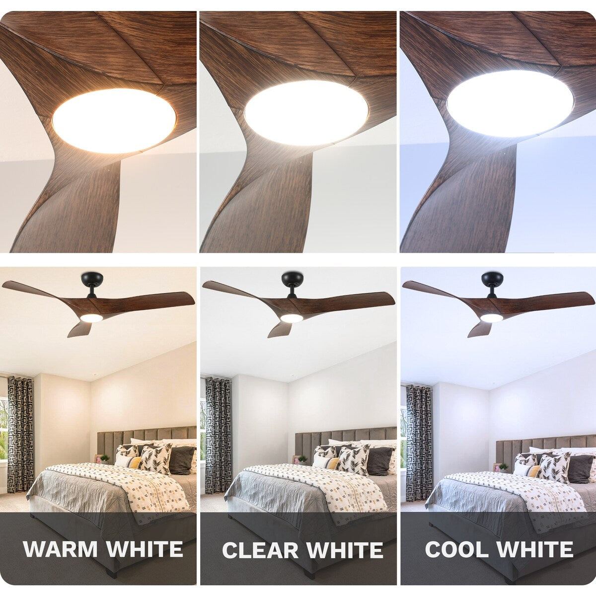 Ventilateur de plafond avec éclairage, ventilateur de plafond 52 pouces avec télécommande, LED à intensité variable et température à trois couleurs.
