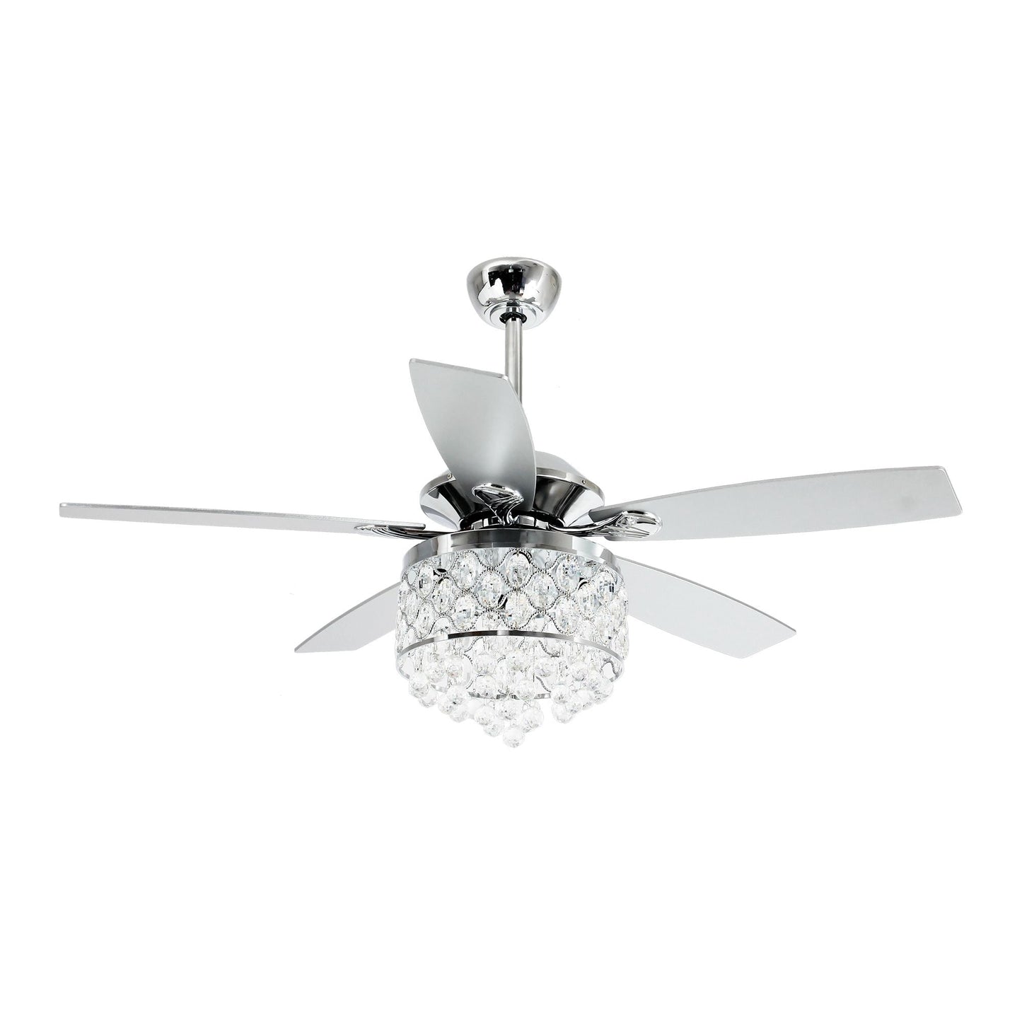 Luminaire suspendu/ventilateur de plafond à 4 lumières en chrome et cristal avec télécommande