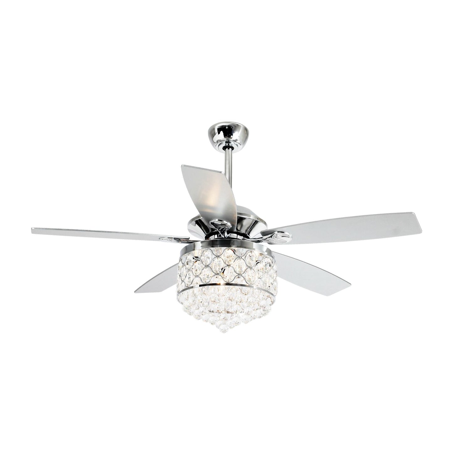 Luminaire suspendu/ventilateur de plafond à 4 lumières en chrome et cristal avec télécommande