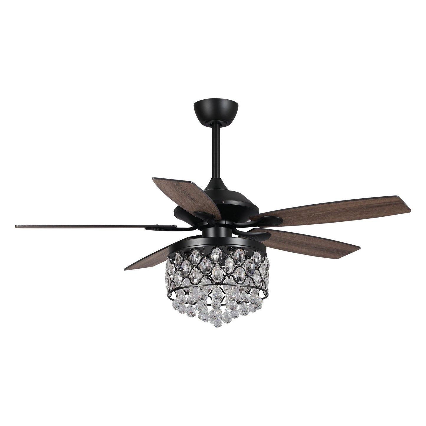 Luminaire suspendu/ventilateur de plafond à 4 lumières en chrome et cristal avec télécommande