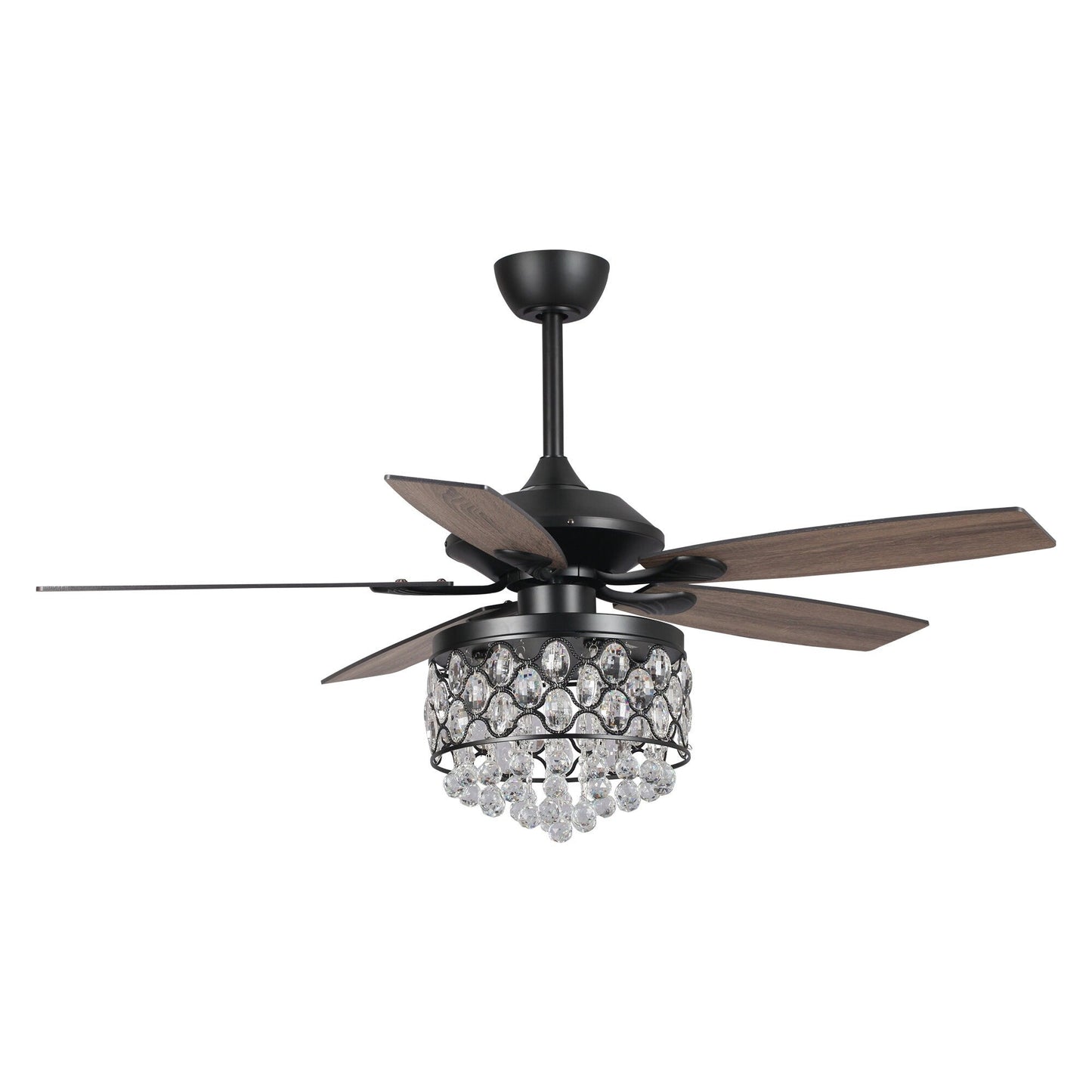 Luminaire suspendu/ventilateur de plafond à 4 lumières en chrome et cristal avec télécommande