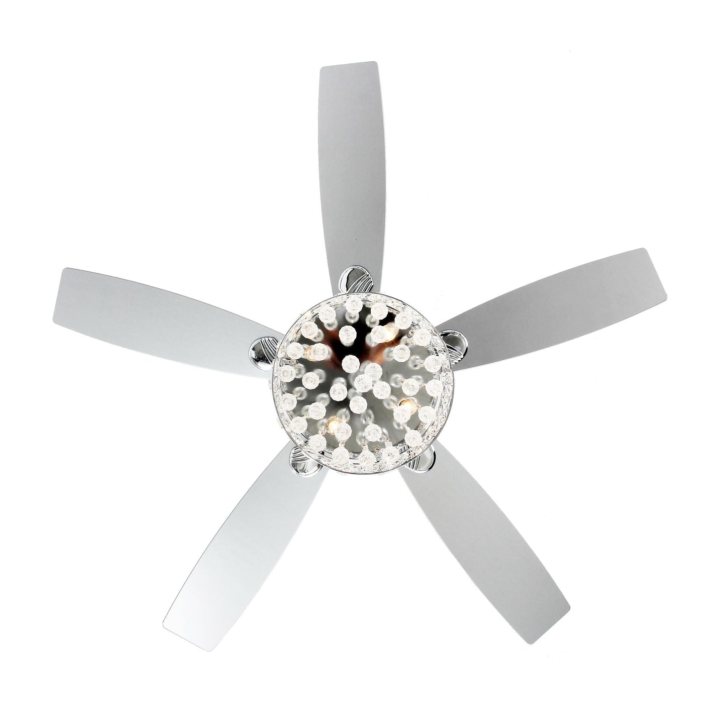Luminaire suspendu/ventilateur de plafond à 4 lumières en chrome et cristal avec télécommande
