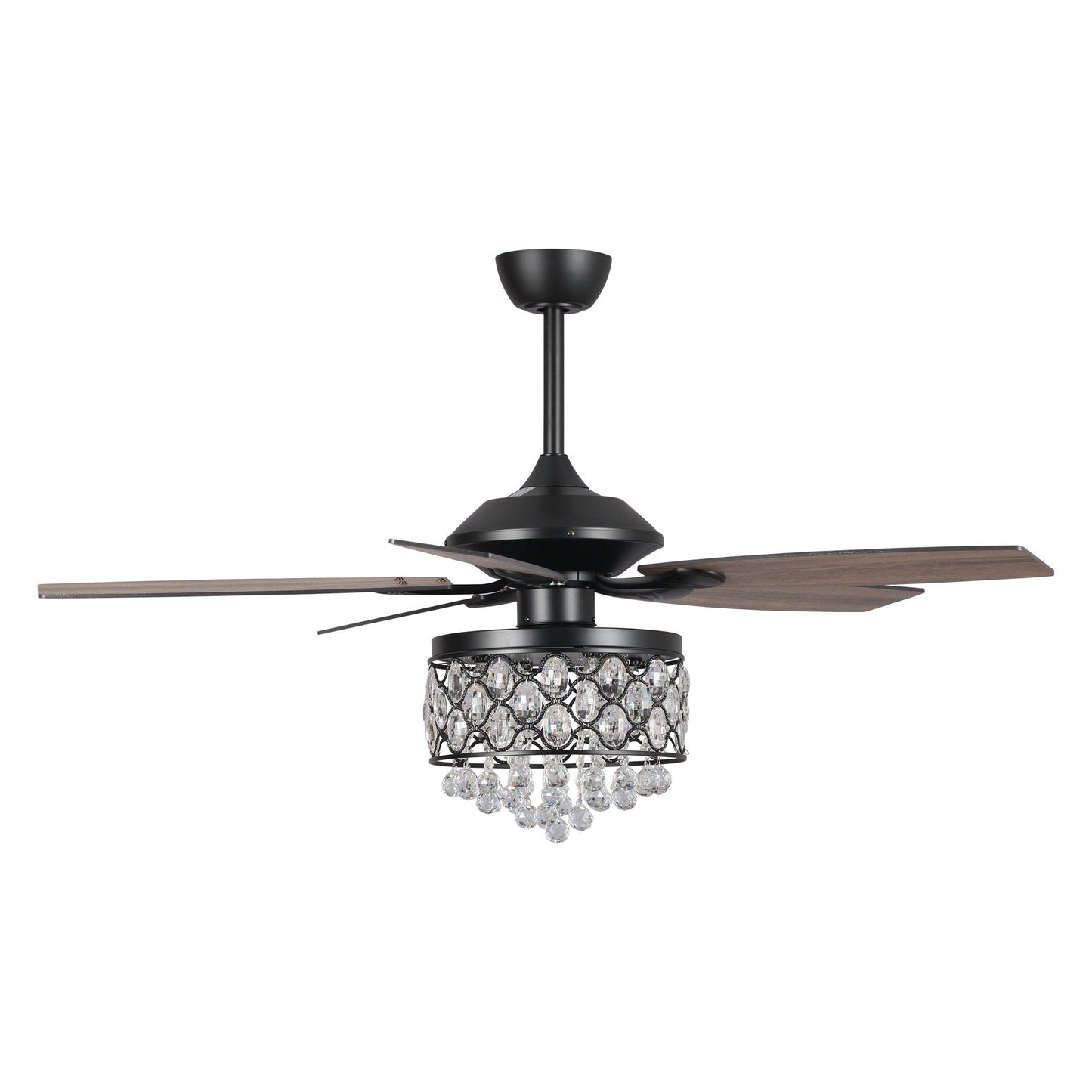 Luminaire suspendu/ventilateur de plafond à 4 lumières en chrome et cristal avec télécommande