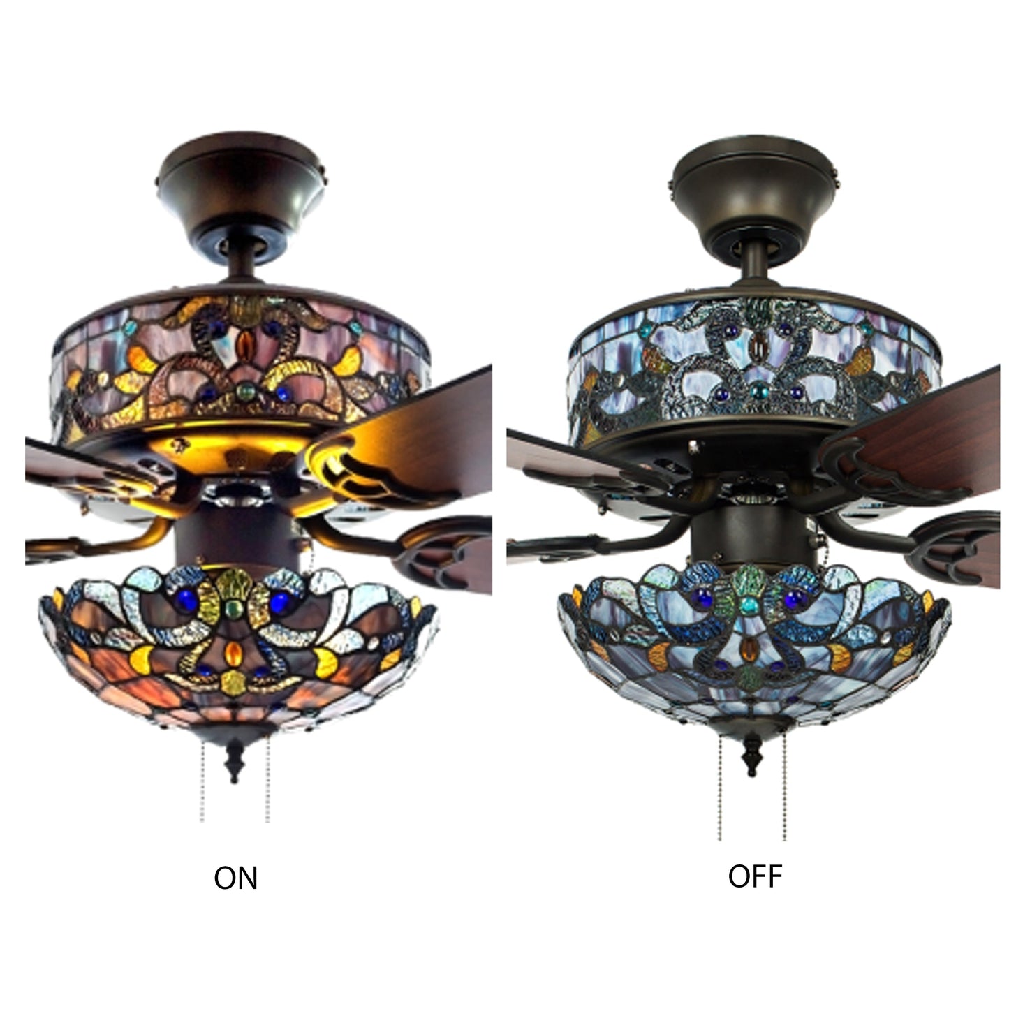Ventilateur de plafond Copper Grove Guasipati Magna Carta de 52 pouces, style Tiffany - 52L x 52W x 16.5
