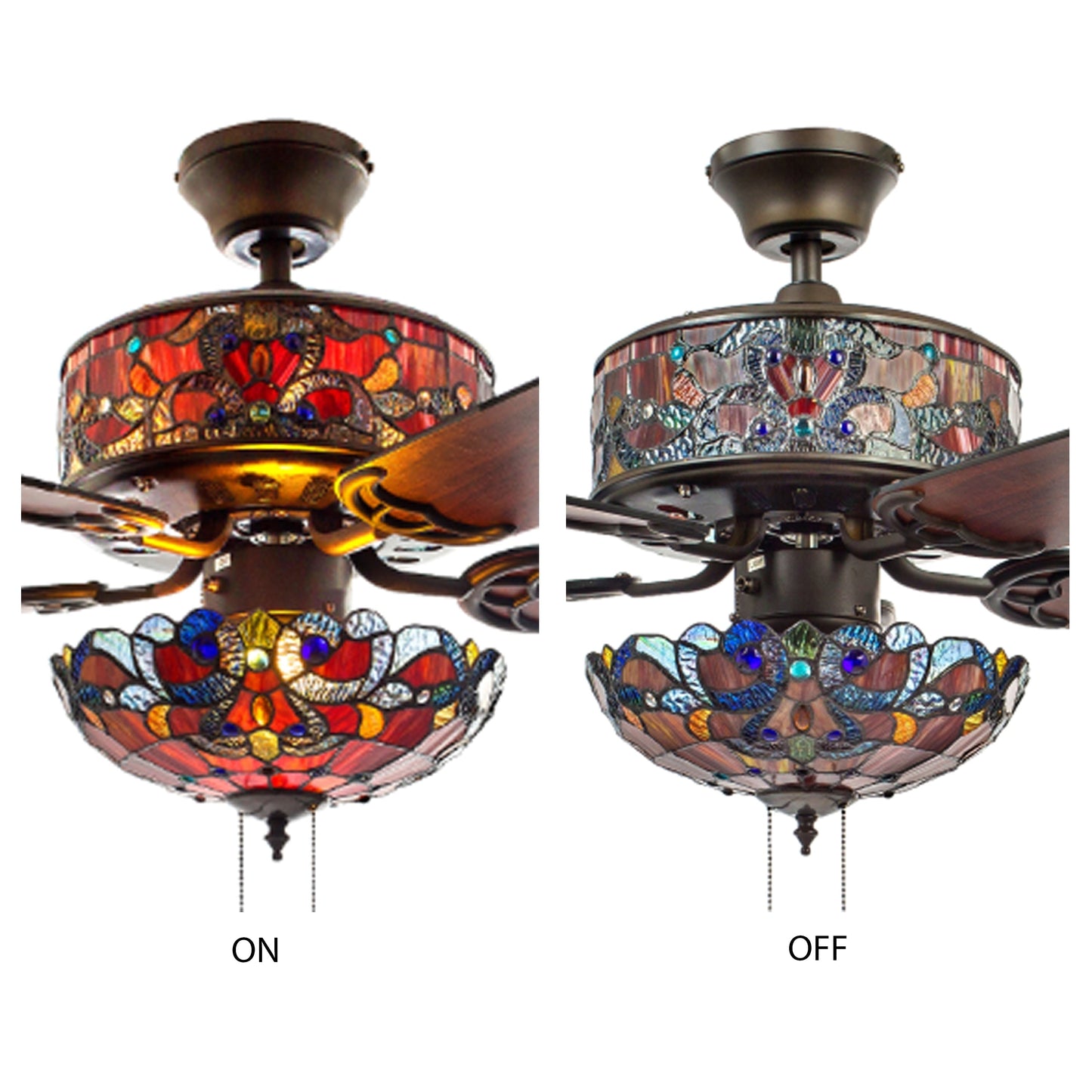 Ventilateur de plafond Copper Grove Guasipati Magna Carta de 52 pouces, style Tiffany - 52L x 52W x 16.5
