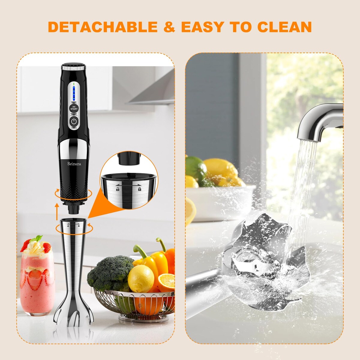 Mixeur à main sans fil : Mixeur plongeant rechargeable USB 4-en-1, 21 vitesses variables et réglable à 3 angles avec hachoir de 700 ml