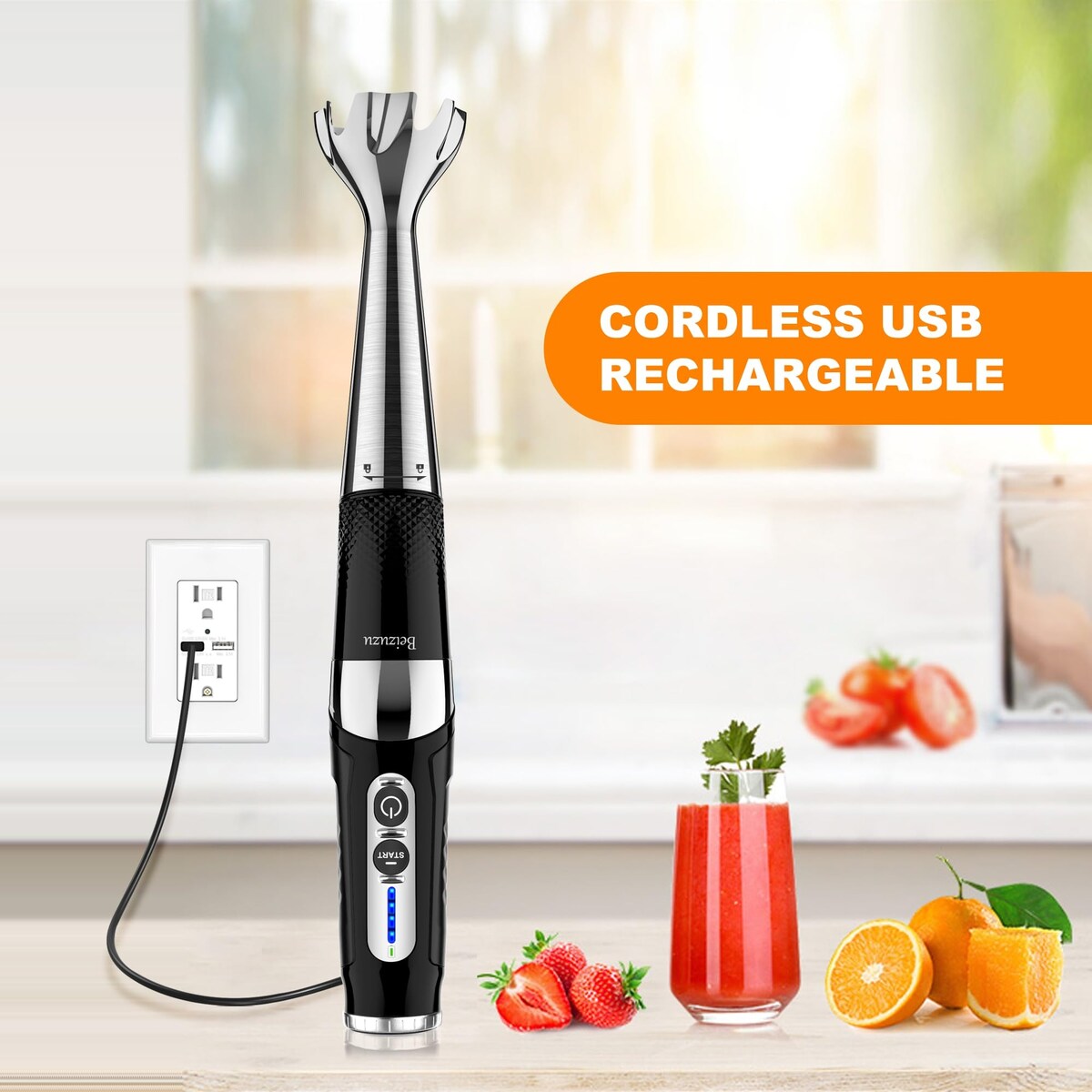 Mixeur à main sans fil : Mixeur plongeant rechargeable USB 4-en-1, 21 vitesses variables et réglable à 3 angles avec hachoir de 700 ml