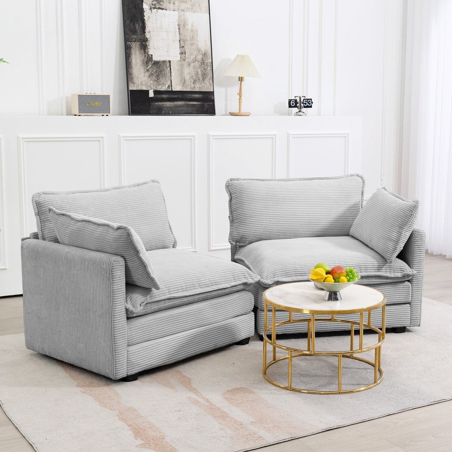 Canapé d'angle en velours côtelé avec ottomans amovibles et coussins ultra-doux pour le salon et la chambre à coucher