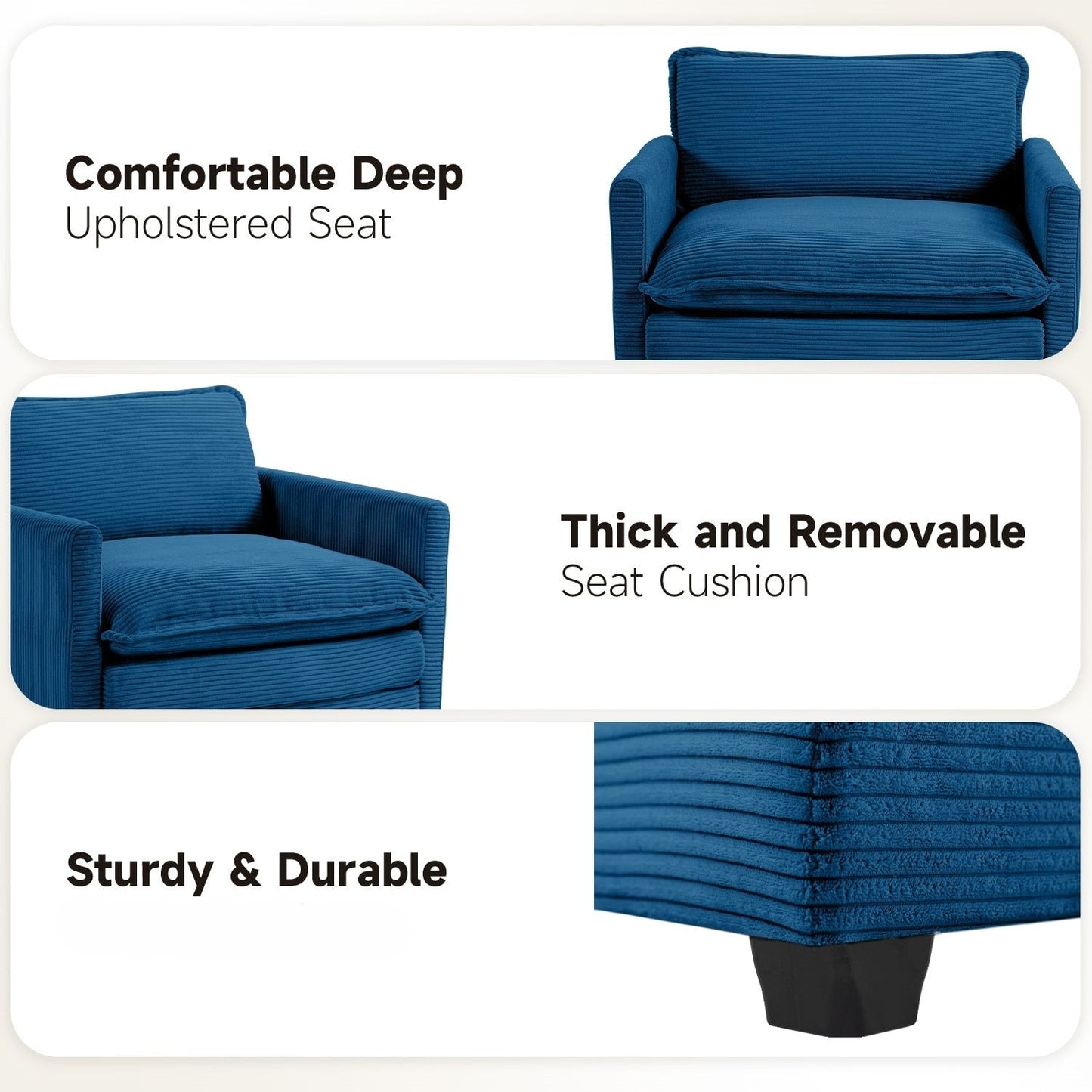 Canapé d'angle en velours côtelé avec ottomans amovibles et coussins ultra-doux pour le salon et la chambre à coucher