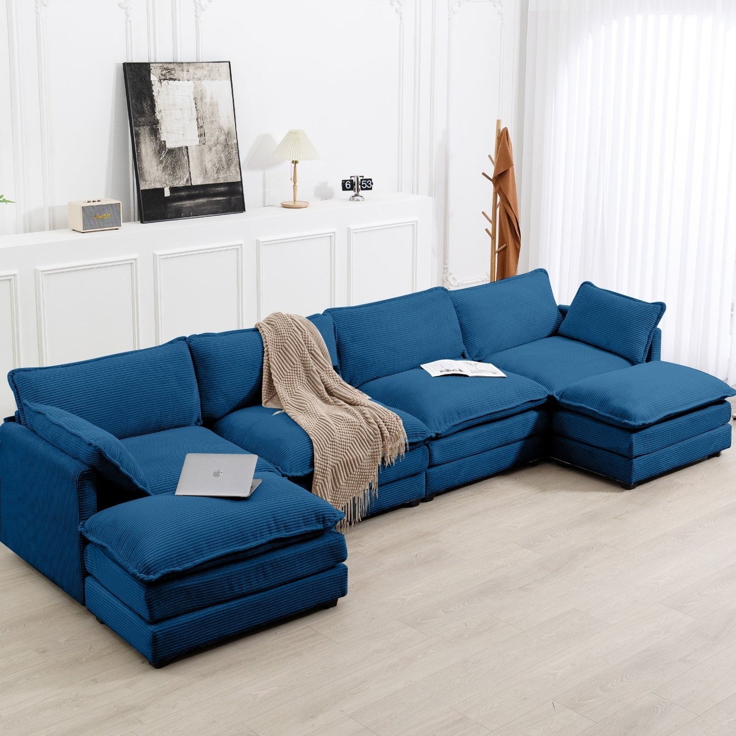 Canapé d'angle en velours côtelé avec ottomans amovibles et coussins ultra-doux pour le salon et la chambre à coucher