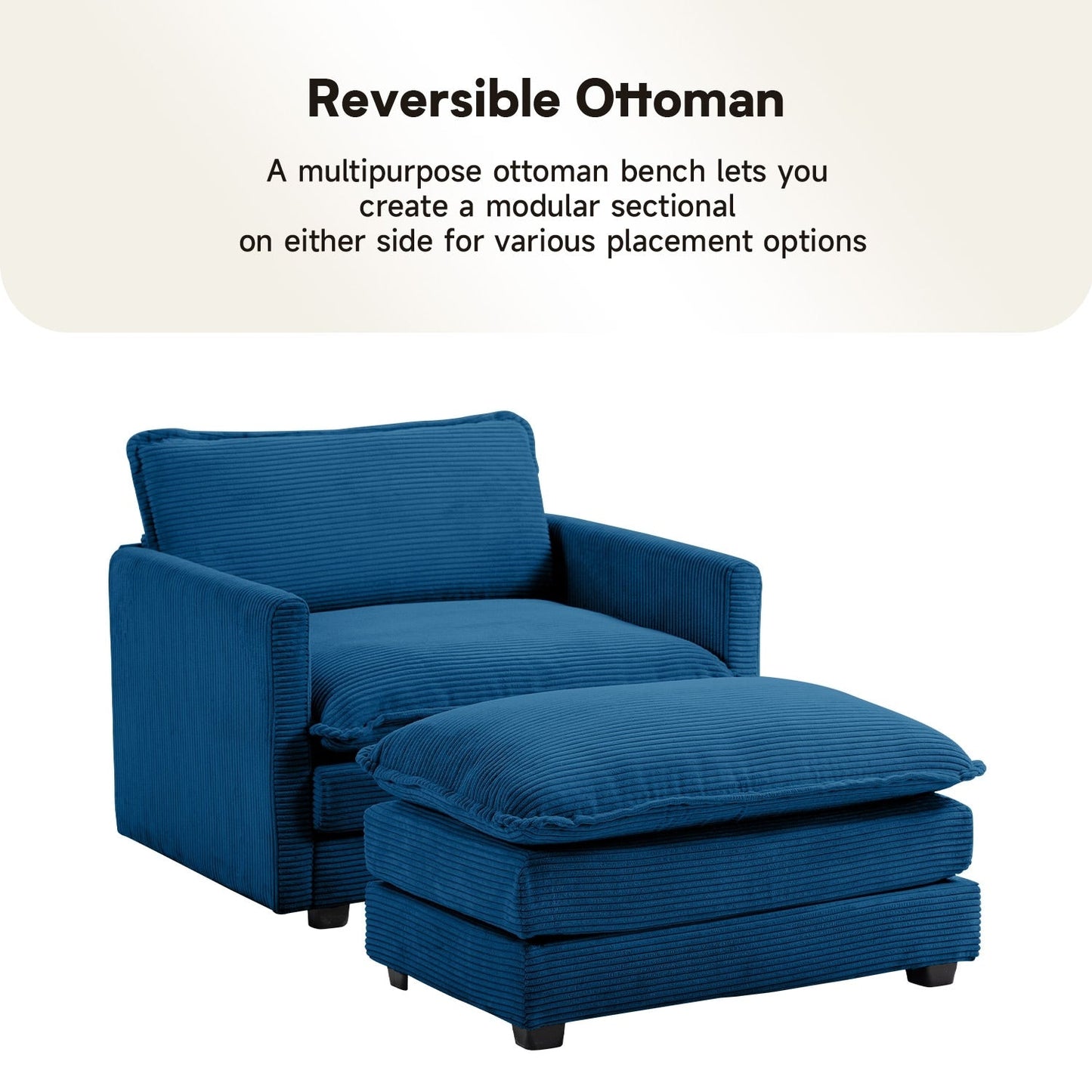 Canapé d'angle en velours côtelé avec ottomans amovibles et coussins ultra-doux pour le salon et la chambre à coucher
