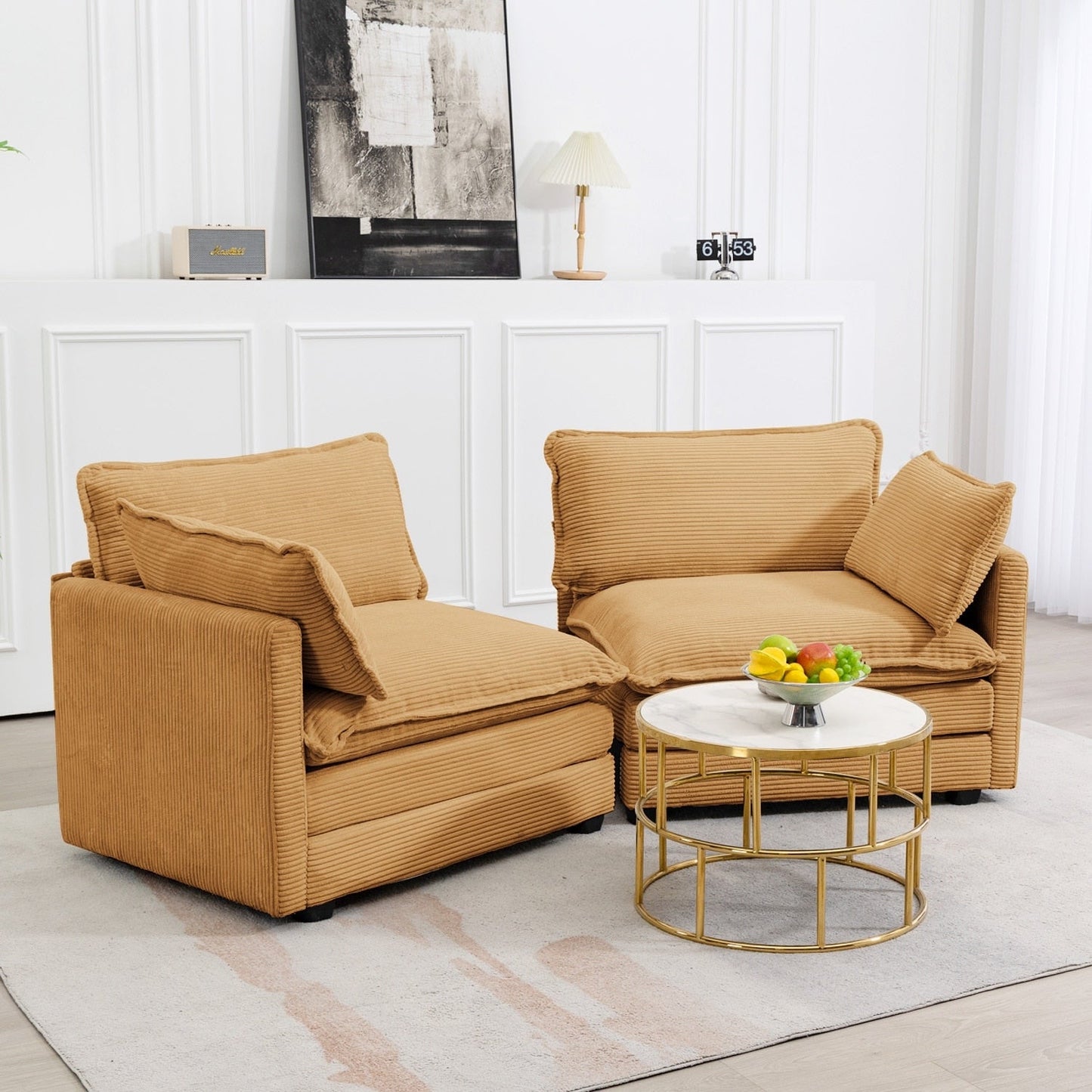 Canapé d'angle en velours côtelé avec ottomans amovibles et coussins ultra-doux pour le salon et la chambre à coucher