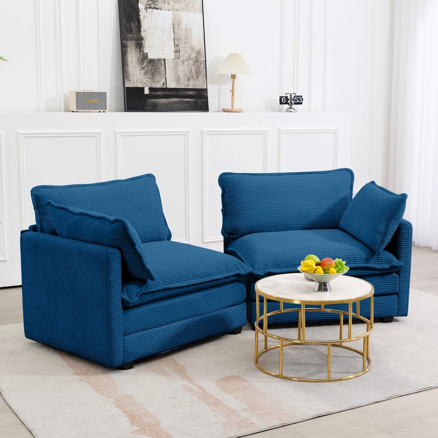 Canapé d'angle en velours côtelé avec ottomans amovibles et coussins ultra-doux pour le salon et la chambre à coucher