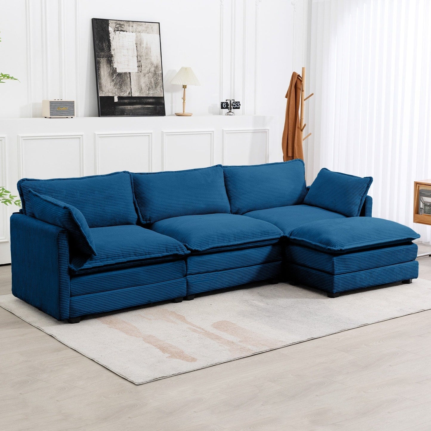 Canapé d'angle en velours côtelé avec ottomans amovibles et coussins ultra-doux pour le salon et la chambre à coucher