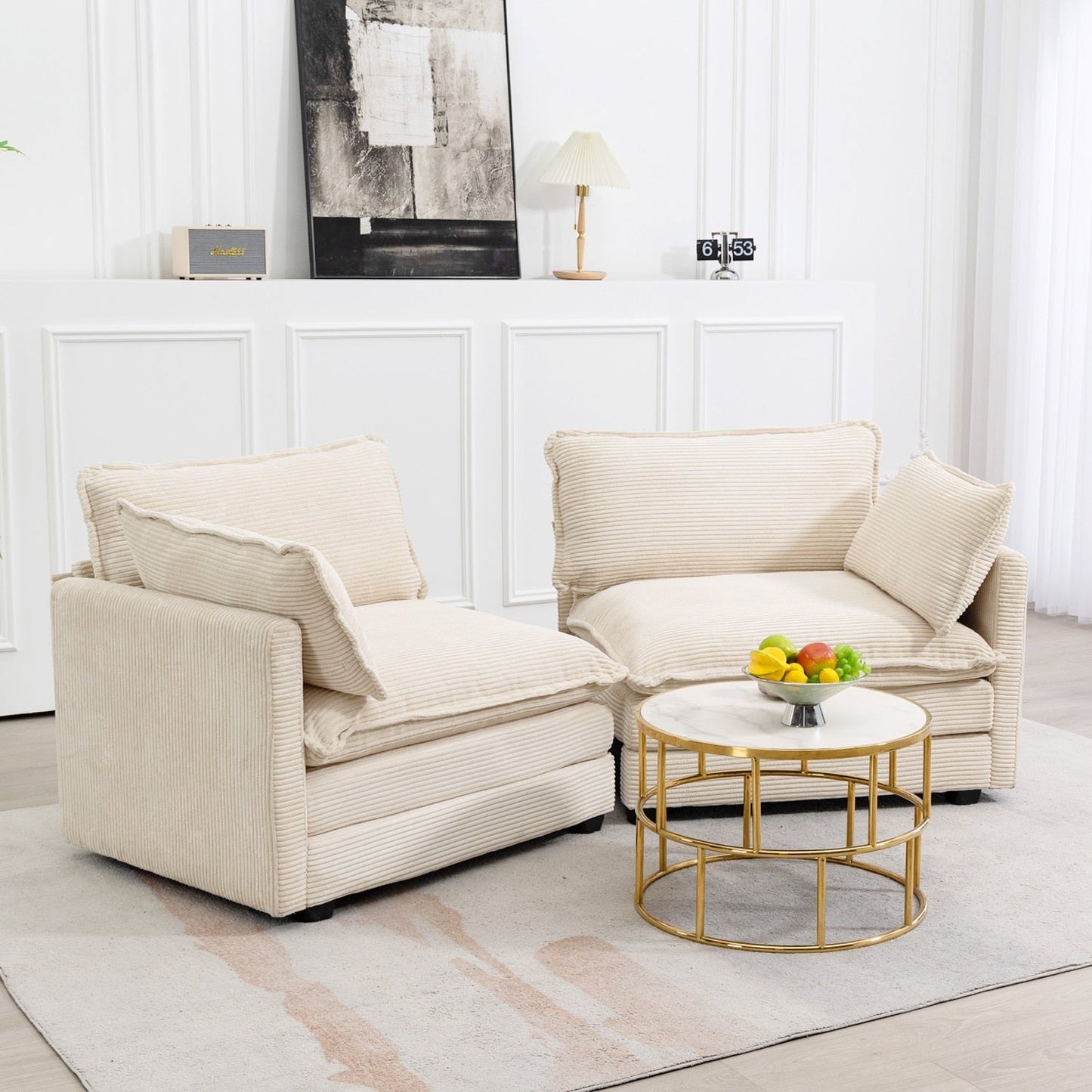 Canapé d'angle en velours côtelé avec ottomans amovibles et coussins ultra-doux pour le salon et la chambre à coucher