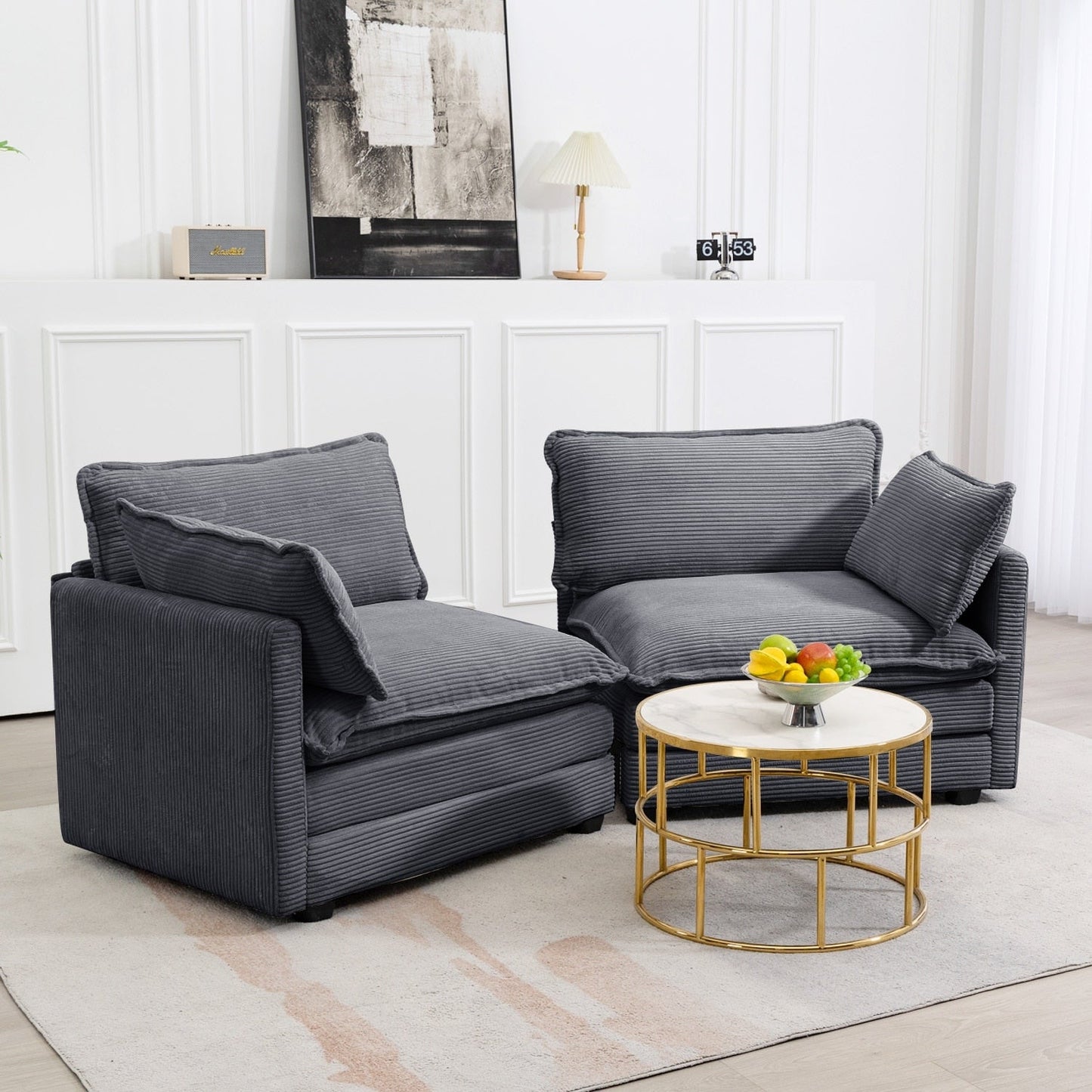 Canapé d'angle en velours côtelé avec ottomans amovibles et coussins ultra-doux pour le salon et la chambre à coucher