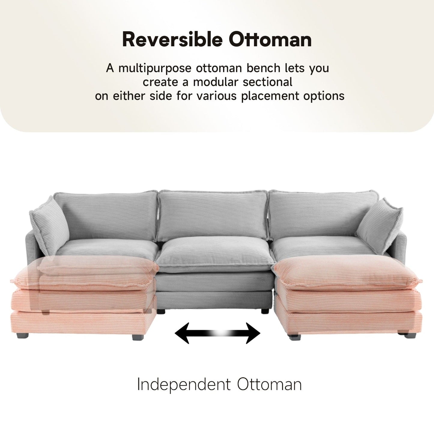 Canapé d'angle en velours côtelé avec ottomans amovibles et coussins ultra-doux pour le salon et la chambre à coucher