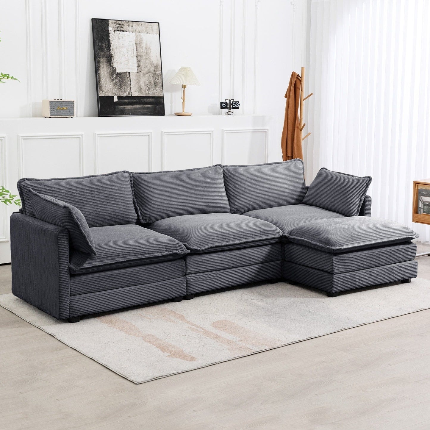 Canapé d'angle en velours côtelé avec ottomans amovibles et coussins ultra-doux pour le salon et la chambre à coucher