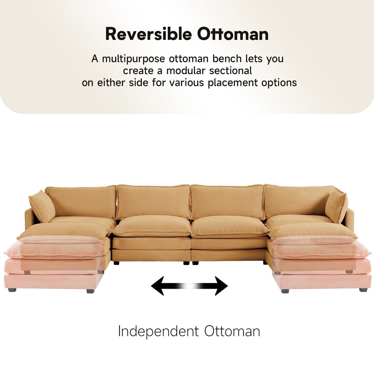 Canapé d'angle en velours côtelé avec ottomans amovibles et coussins ultra-doux pour le salon et la chambre à coucher