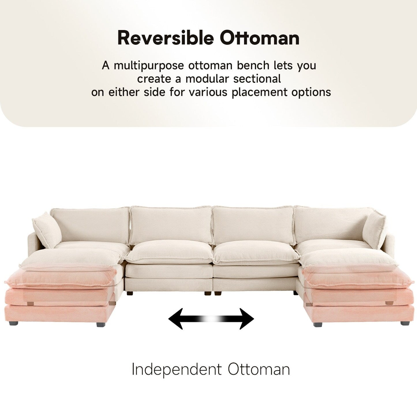 Canapé d'angle en velours côtelé avec ottomans amovibles et coussins ultra-doux pour le salon et la chambre à coucher