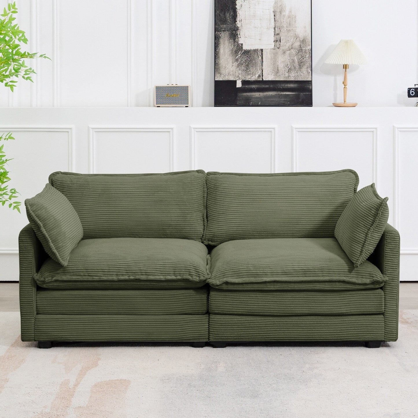 Canapé d'angle en velours côtelé avec ottomans amovibles et coussins ultra-doux pour le salon et la chambre à coucher