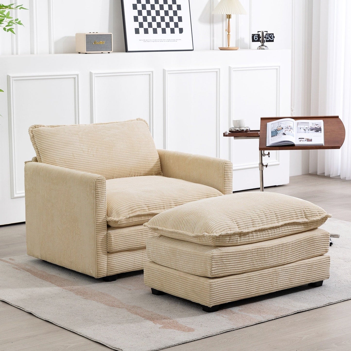 Canapé d'angle en velours côtelé avec ottomans amovibles et coussins ultra-doux pour le salon et la chambre à coucher