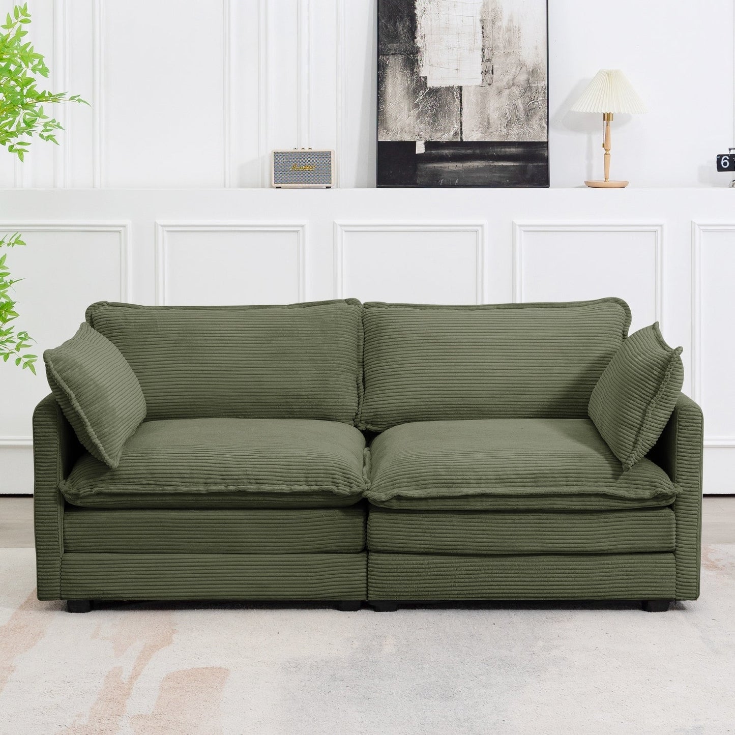 Canapé d'angle en velours côtelé avec ottomans amovibles et coussins ultra-doux pour le salon et la chambre à coucher