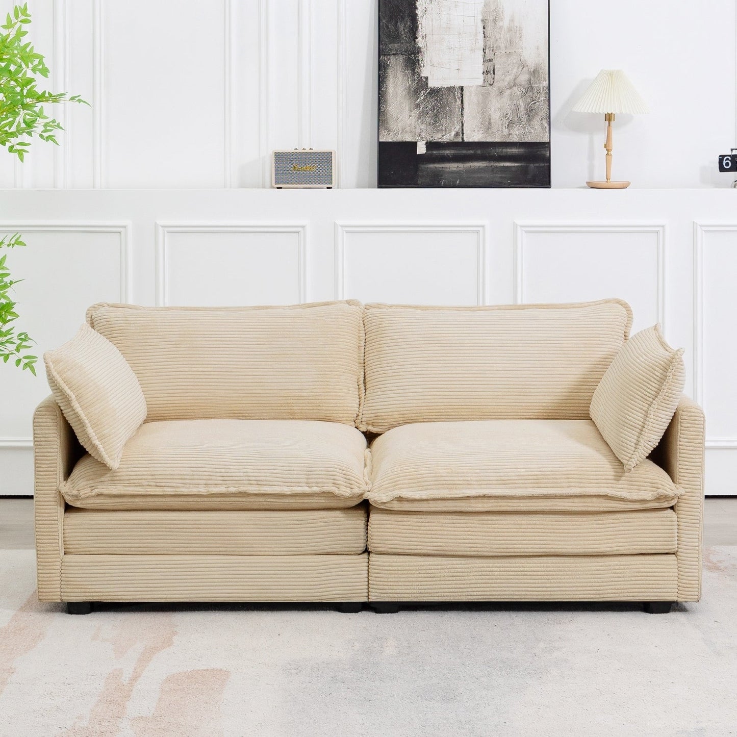Canapé d'angle en velours côtelé avec ottomans amovibles et coussins ultra-doux pour le salon et la chambre à coucher