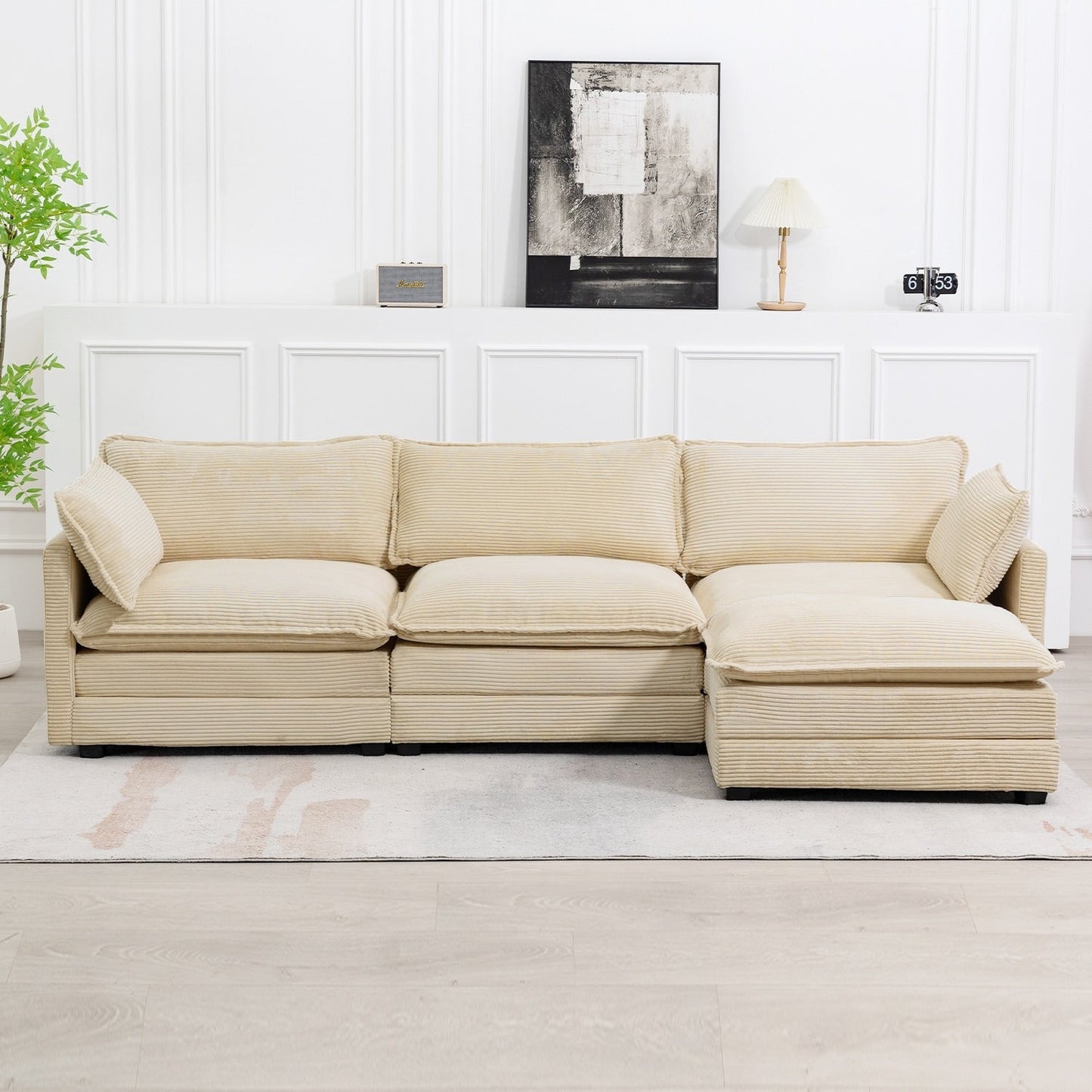 Canapé d'angle en velours côtelé avec ottomans amovibles et coussins ultra-doux pour le salon et la chambre à coucher