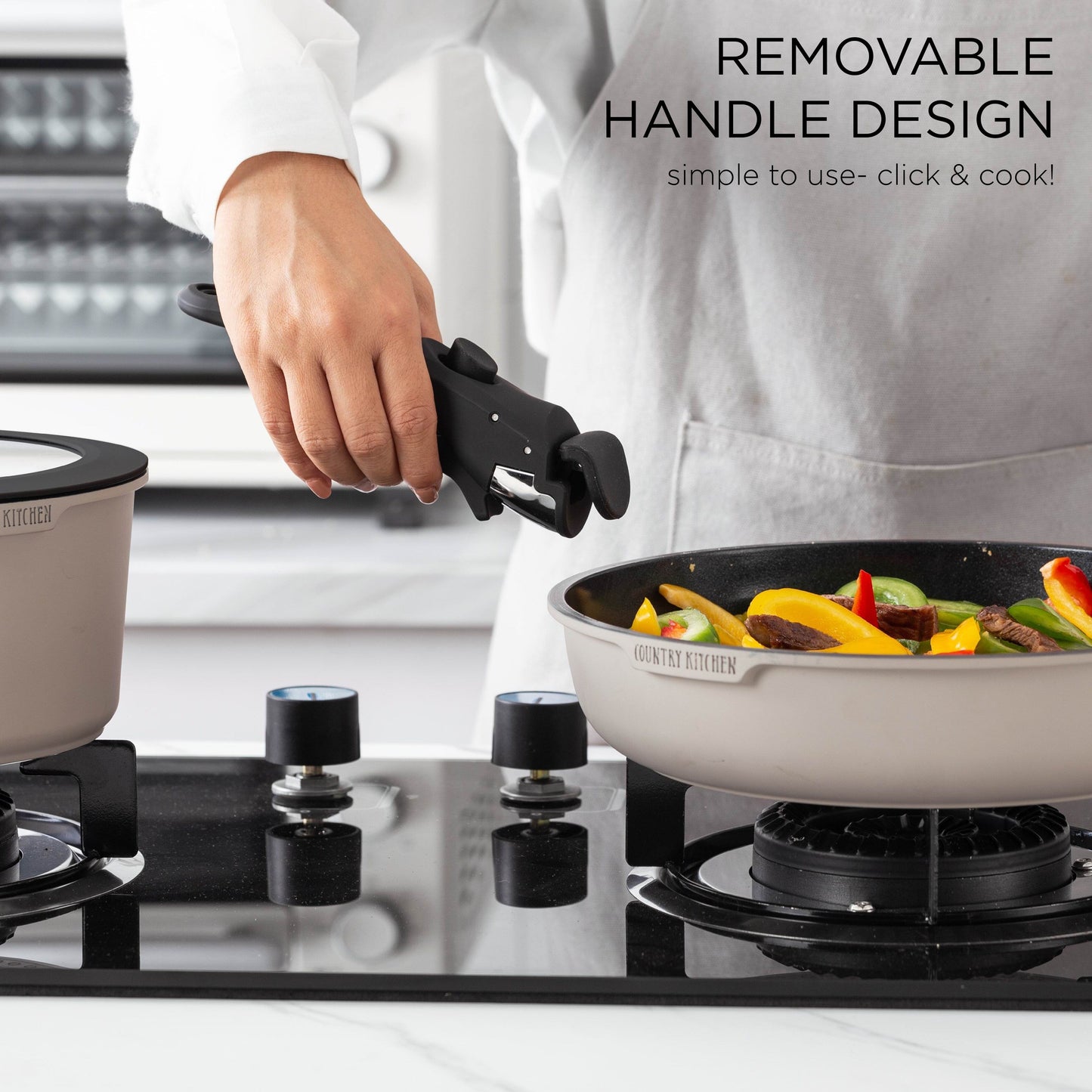 Service de cuisine Country Kitchen 16 pièces pour camping-car, céramique, avec poignées amovibles, adapté au four.