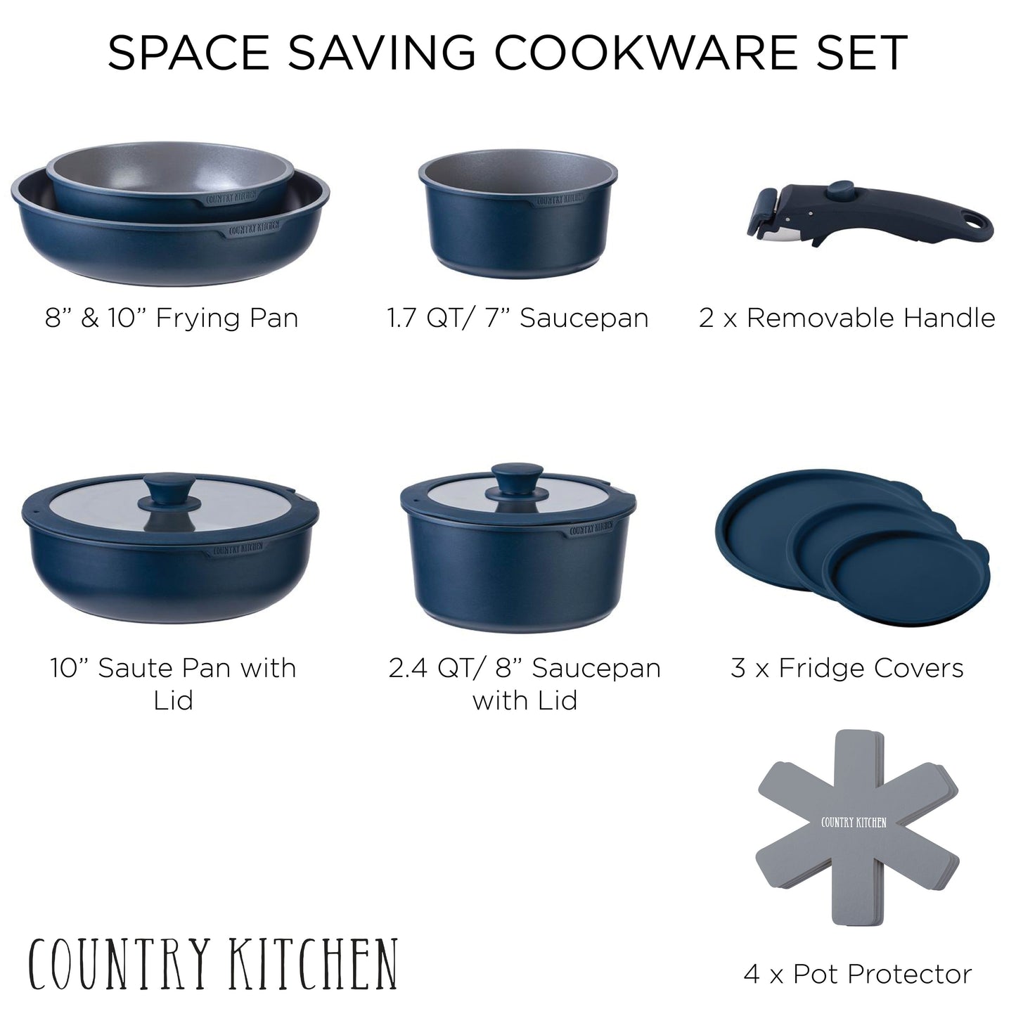 Service de cuisine Country Kitchen 16 pièces pour camping-car, céramique, avec poignées amovibles, adapté au four.