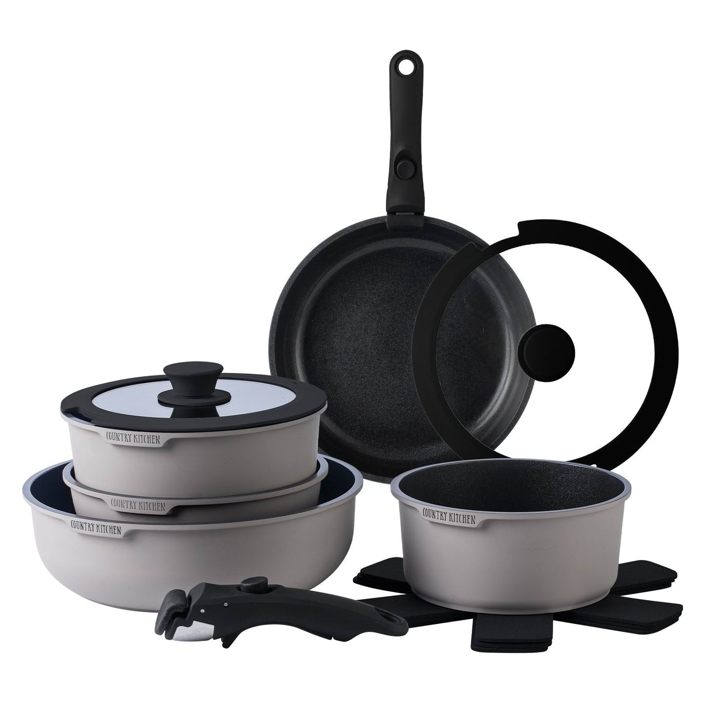 Service de cuisine Country Kitchen 16 pièces pour camping-car, céramique, avec poignées amovibles, adapté au four.