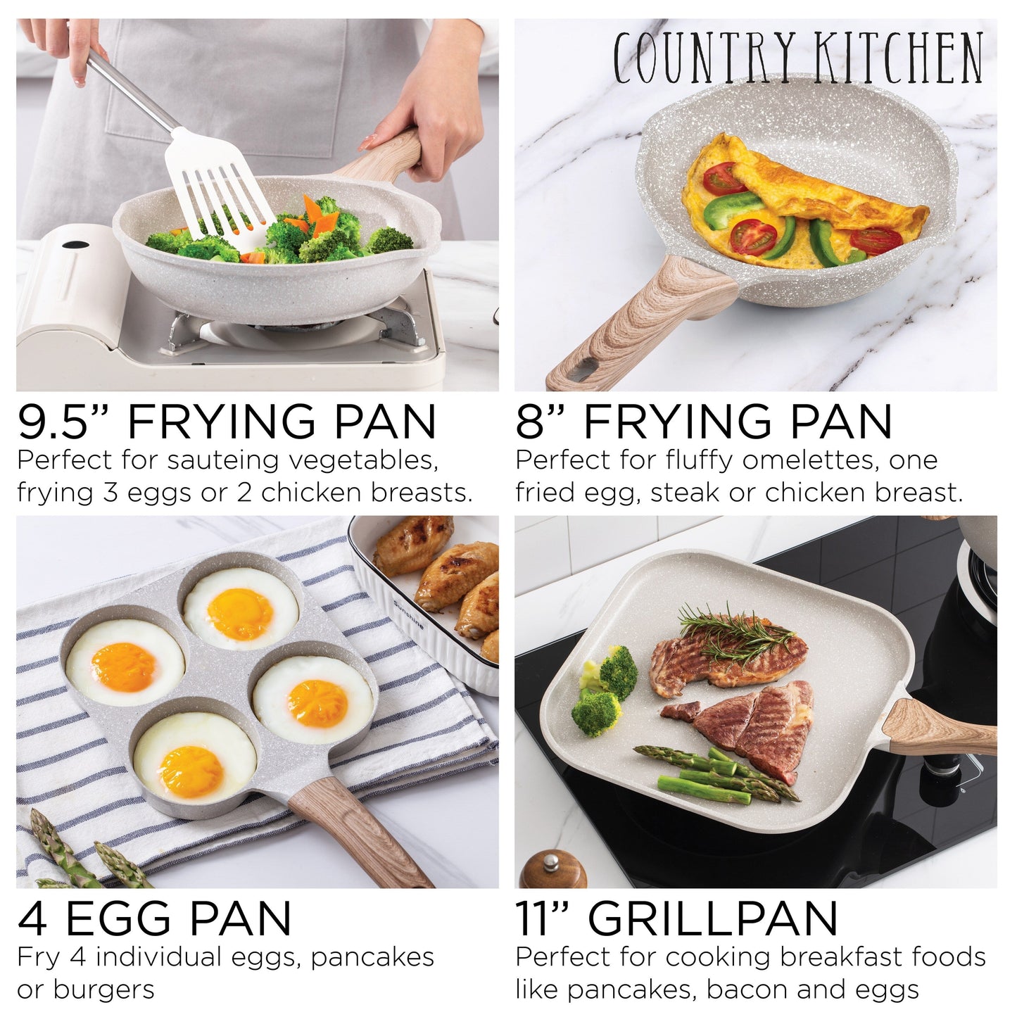 Country Kitchen - Ensemble de 13 pièces pour cuisinière à induction, en aluminium coulé, avec poignées en BAKÉLITE.