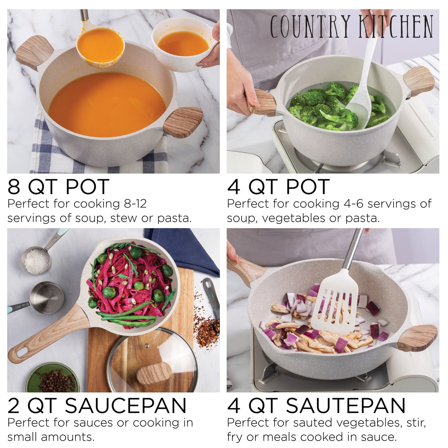 Country Kitchen - Ensemble de 13 pièces pour cuisinière à induction, en aluminium coulé, avec poignées en BAKÉLITE.