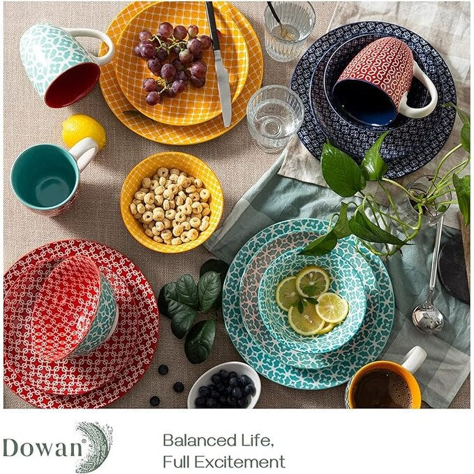Service de vaisselle en céramique DOWAN, ensemble de 16 pièces pour 4 personnes, assiettes et bols décoratifs.