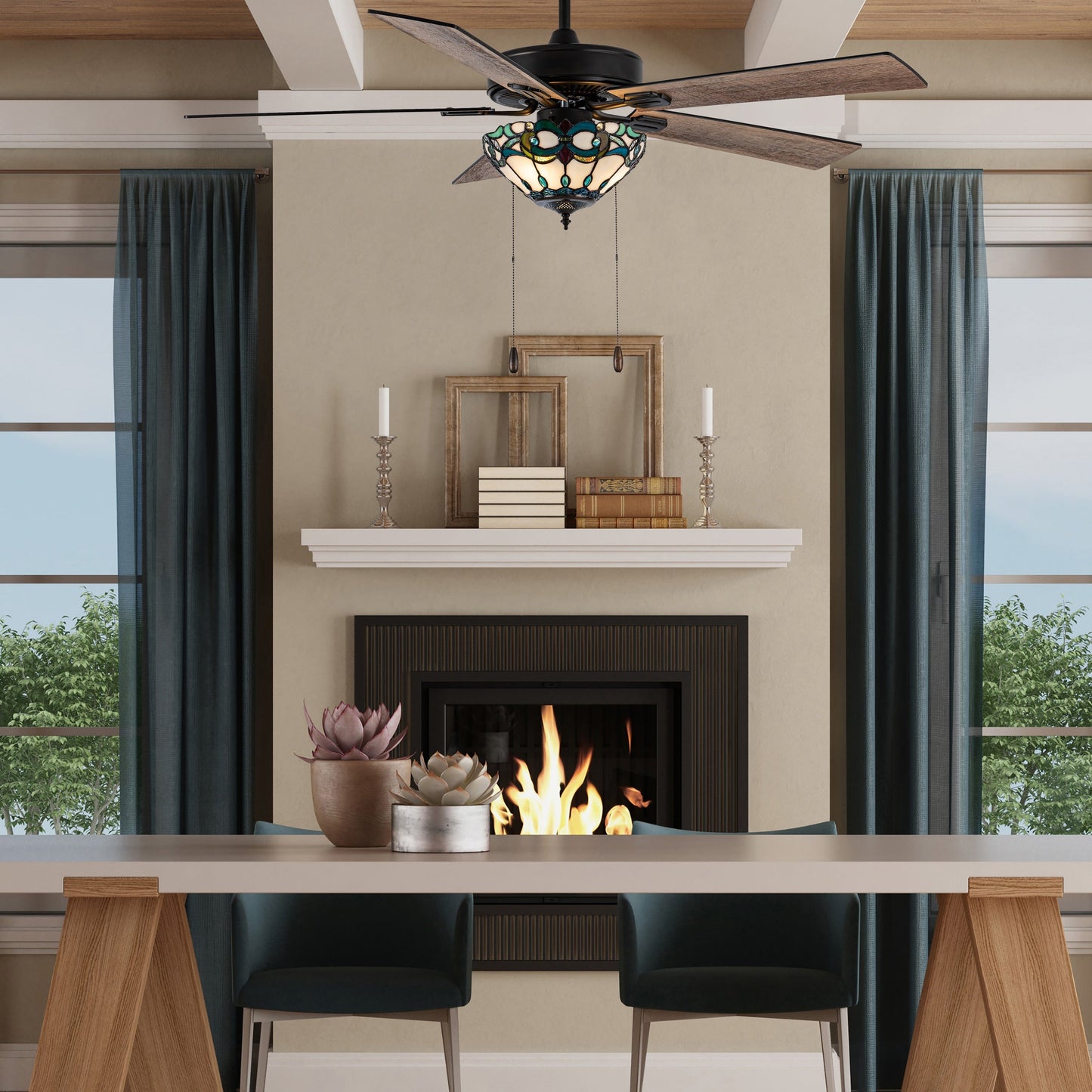 Ventilateur de plafond Della River of Goods à 52 pouces avec 3 lumières, télécommande et fini bronze huilé et verre teinté