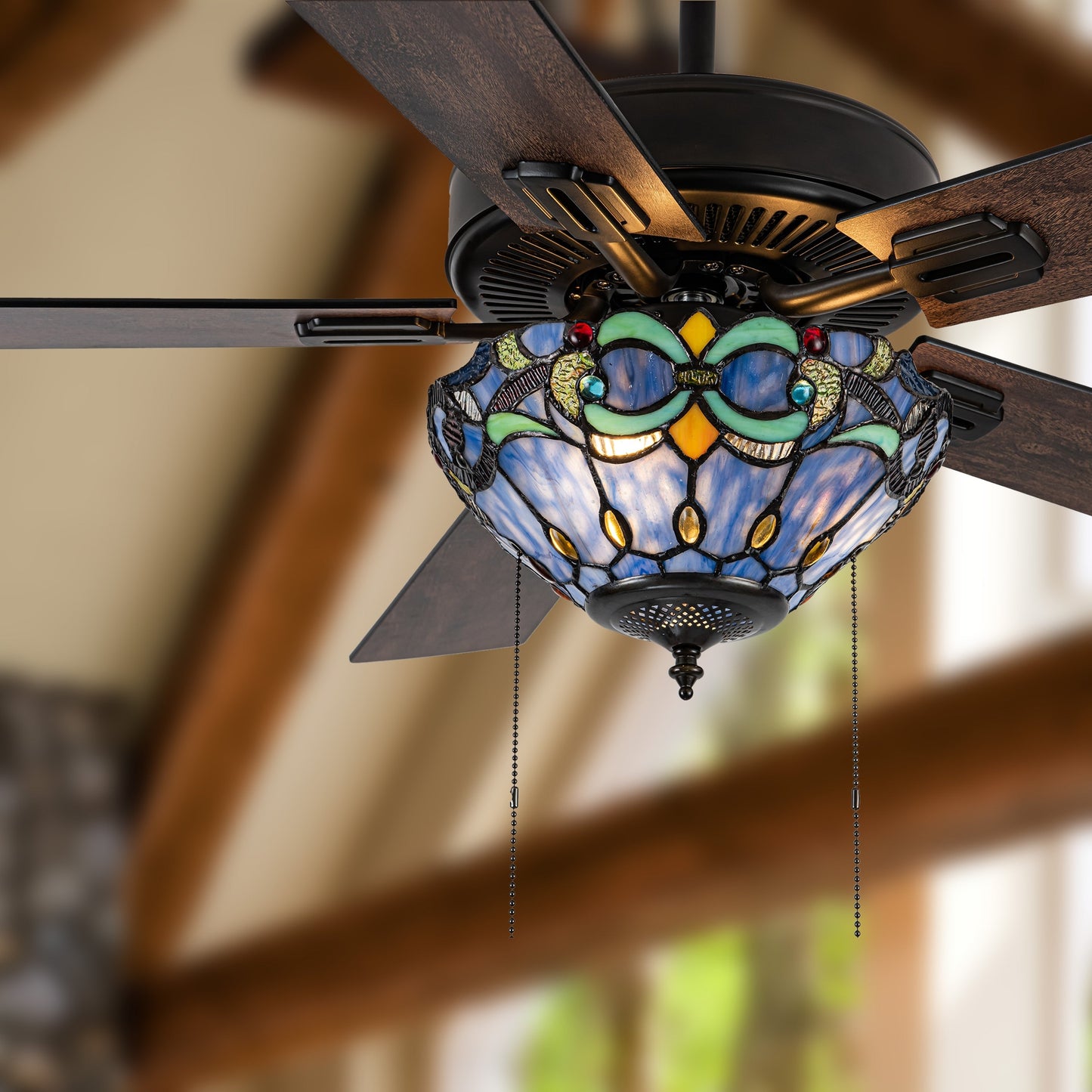 Ventilateur de plafond Della River of Goods à 52 pouces avec 3 lumières, télécommande et fini bronze huilé et verre teinté