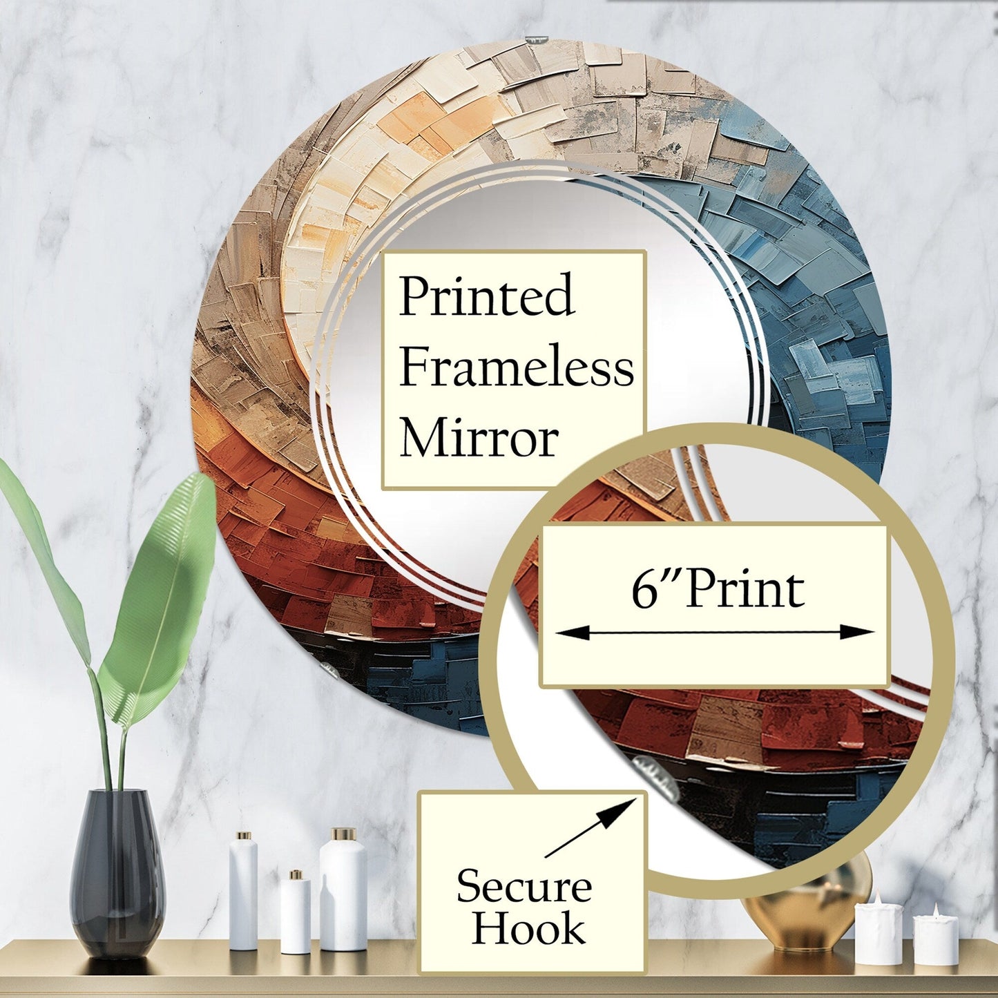 Designart Miroir mural abstrait moderne en spirale et en collage