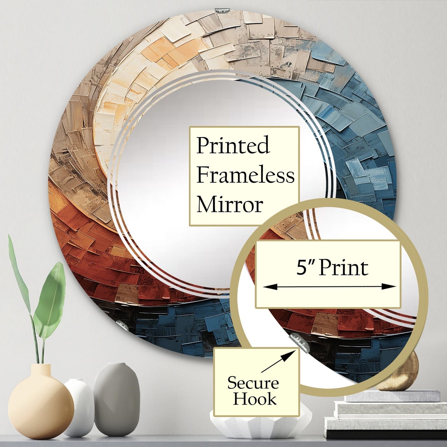 Designart Miroir mural abstrait moderne en spirale et en collage