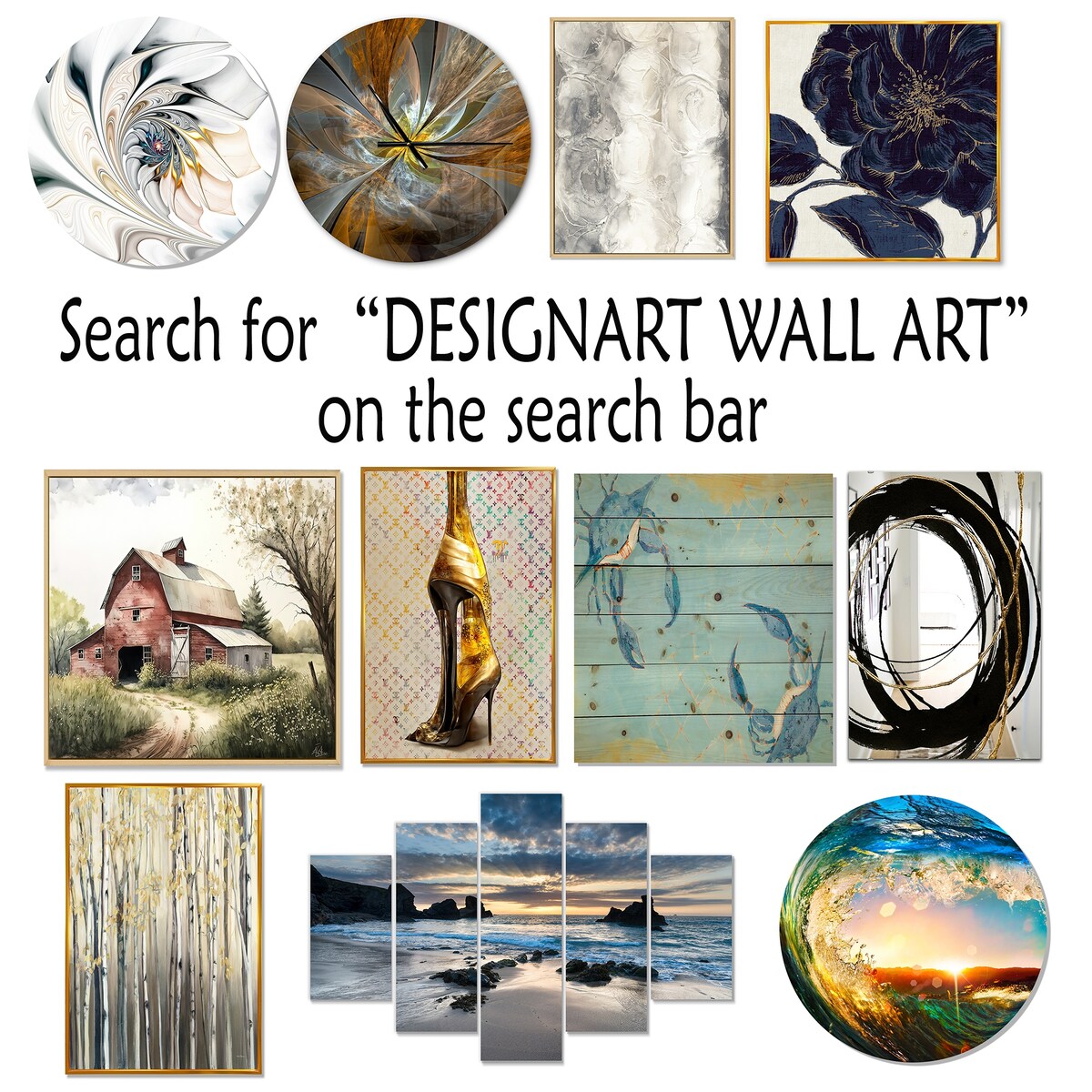 Designart Abstraction Contemplative IX Rouge Noir, Ondes Modernes, Ensemble de 5 Oeuvres Murales Rondes en Métal