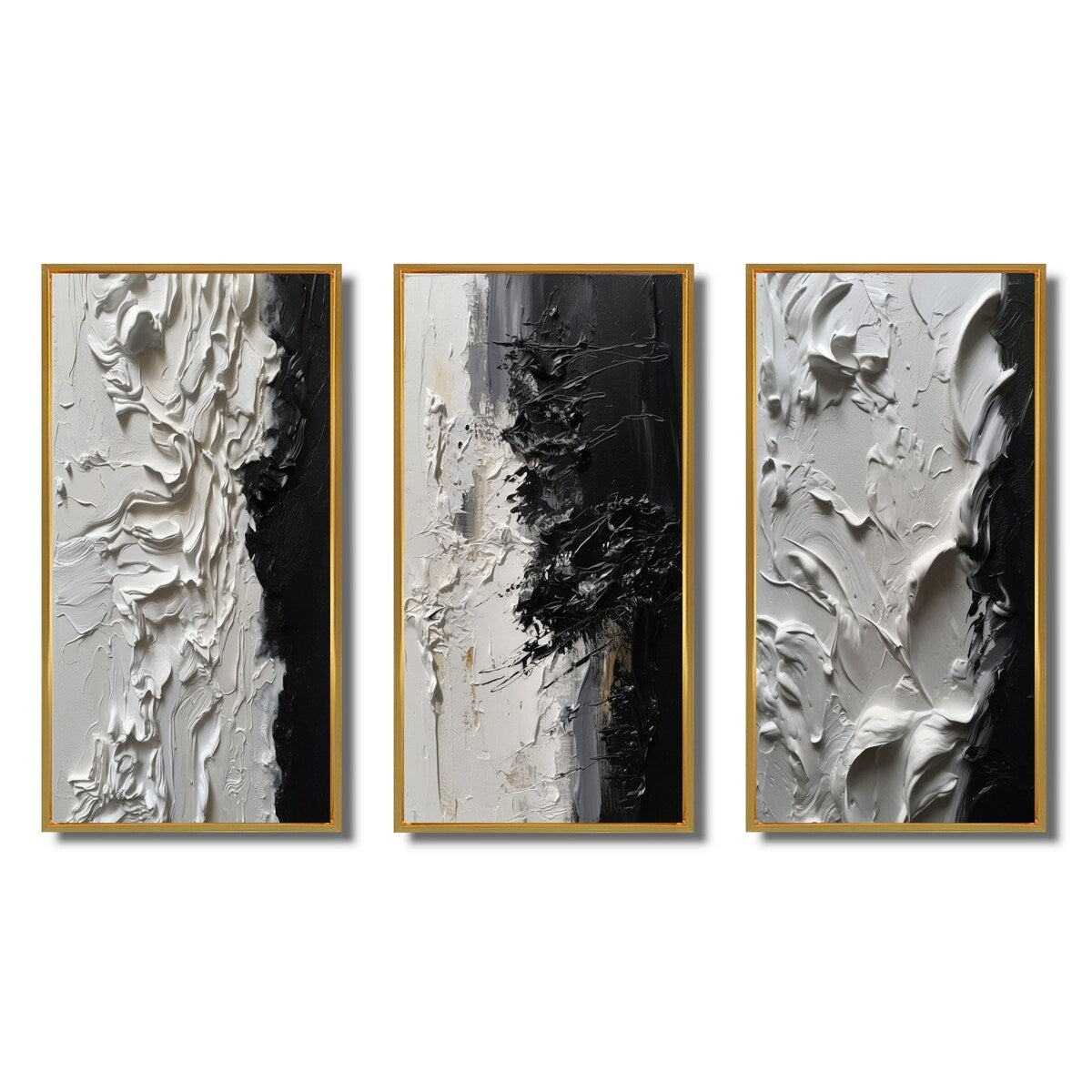 Designart Ensemble de 3 tableaux muraux encadrés abstraits en marbre « Tranquillité débridée III » noir et blanc pour décoration de bureau