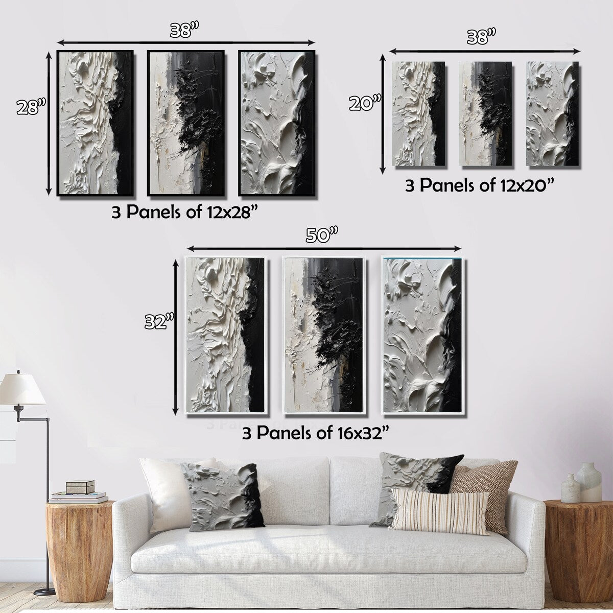 Designart Ensemble de 3 tableaux muraux encadrés abstraits en marbre « Tranquillité débridée III » noir et blanc pour décoration de bureau