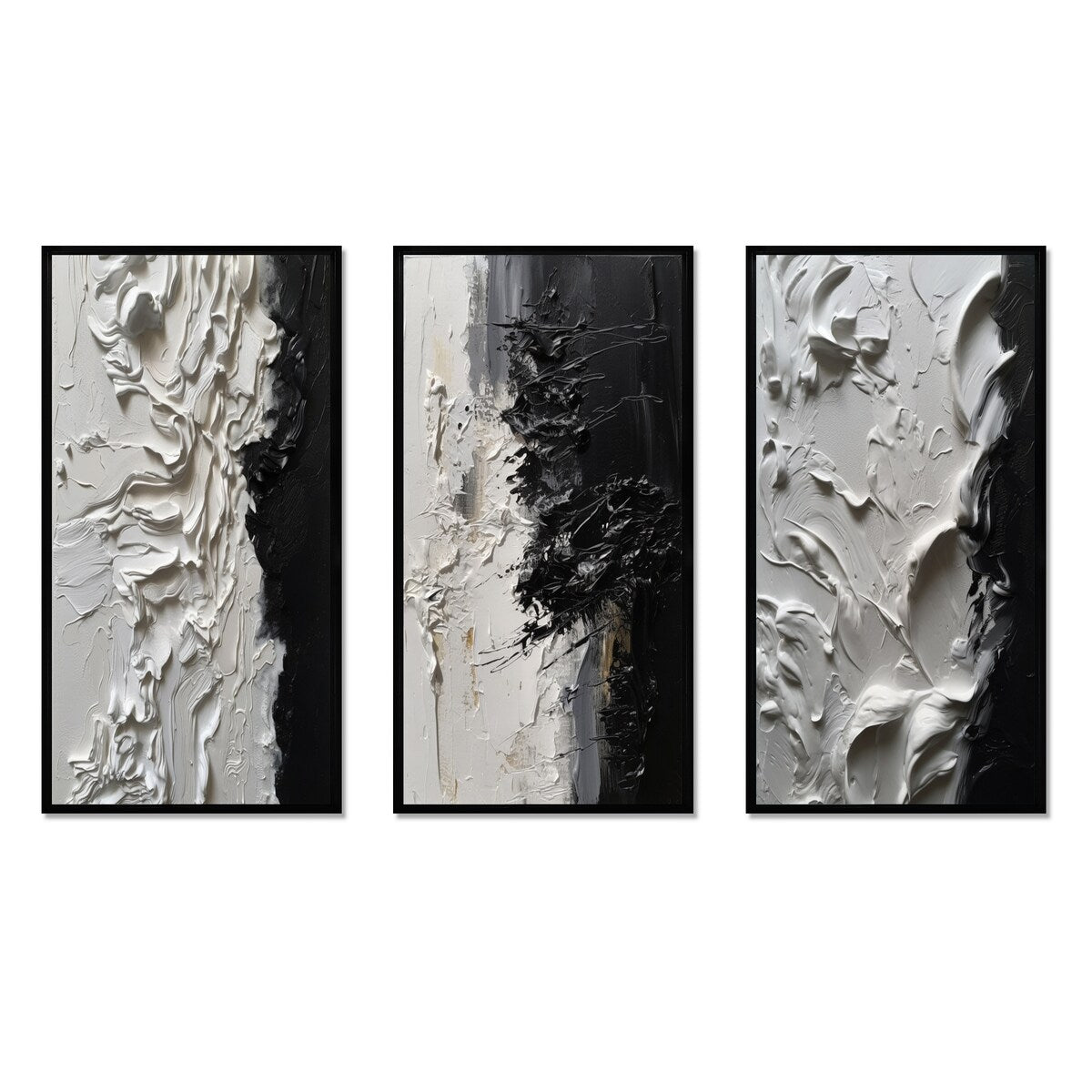 Designart Ensemble de 3 tableaux muraux encadrés abstraits en marbre « Tranquillité débridée III » noir et blanc pour décoration de bureau
