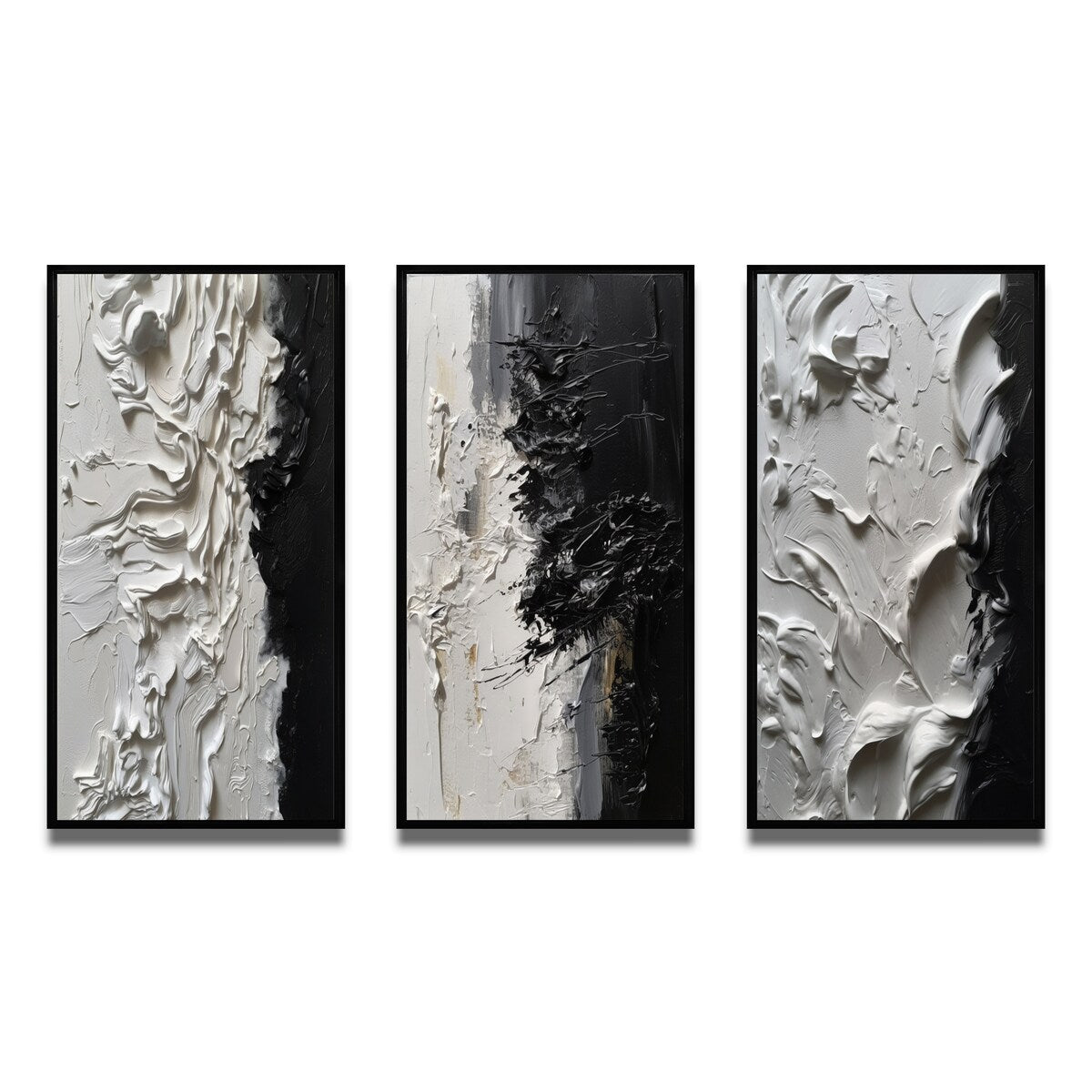 Designart Ensemble de 3 tableaux muraux encadrés abstraits en marbre « Tranquillité débridée III » noir et blanc pour décoration de bureau