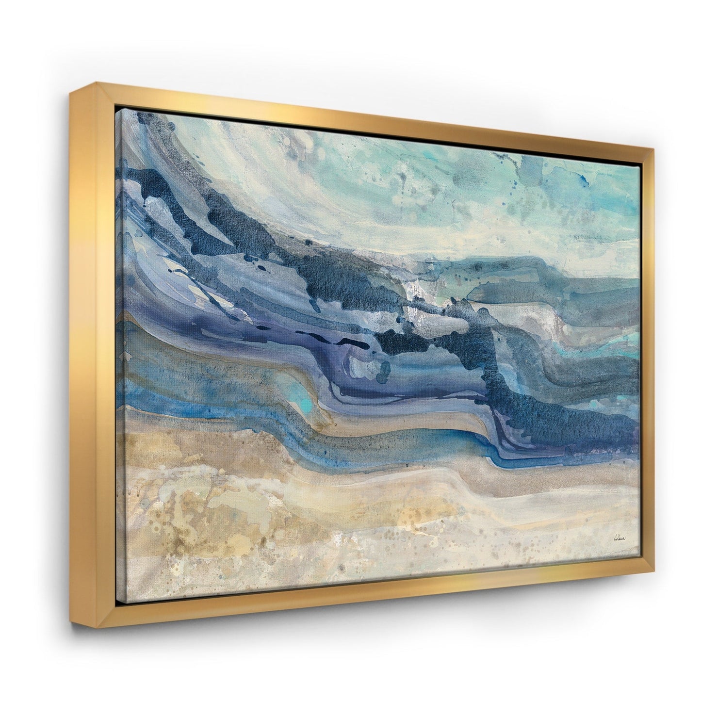 Designart Peinture sur toile encadrée représentant des vagues bleues de la mer, style aquarelle moderne et rustique.