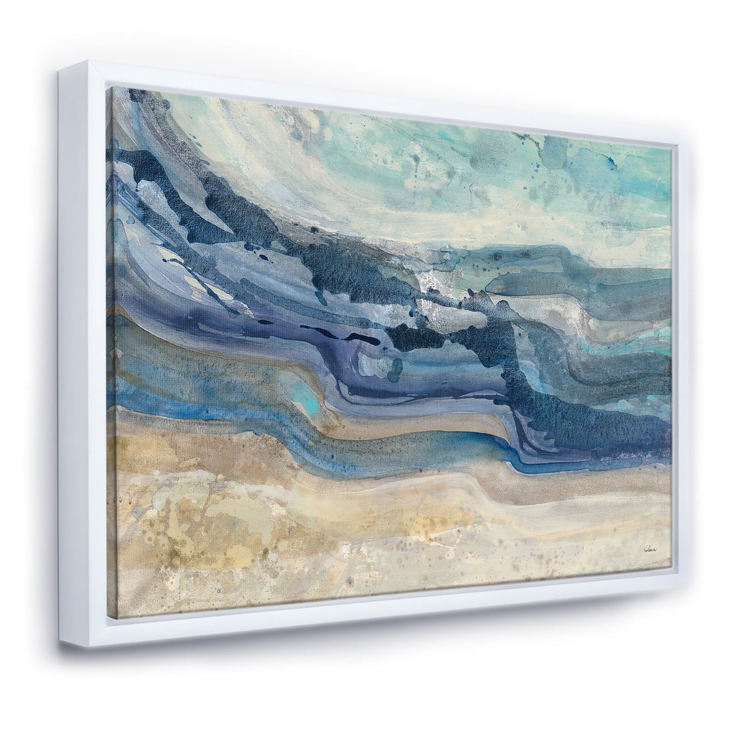 Designart Peinture sur toile encadrée représentant des vagues bleues de la mer, style aquarelle moderne et rustique.
