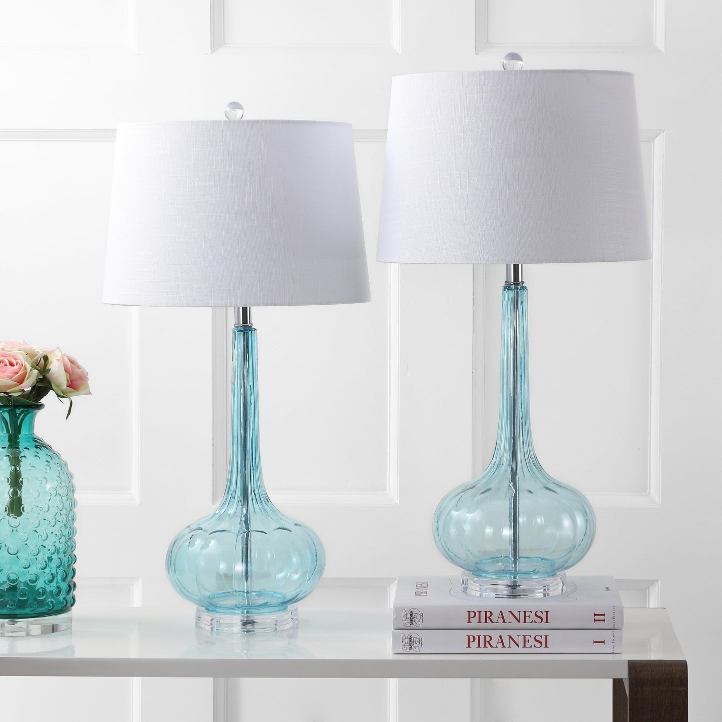 Lampe de table LED en verre en forme de goutte d'eau Diamante 28.5, rose (lot de 2) par JONATHAN Y